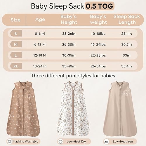 Miniatura 6 de Unnivoll Saco de dormir para bebé de 0 a 6 meses, paquete de 3 unidades, 100% algodón, ligero, 0.5 TOG, saco de dormir para bebé con cremallera de 2