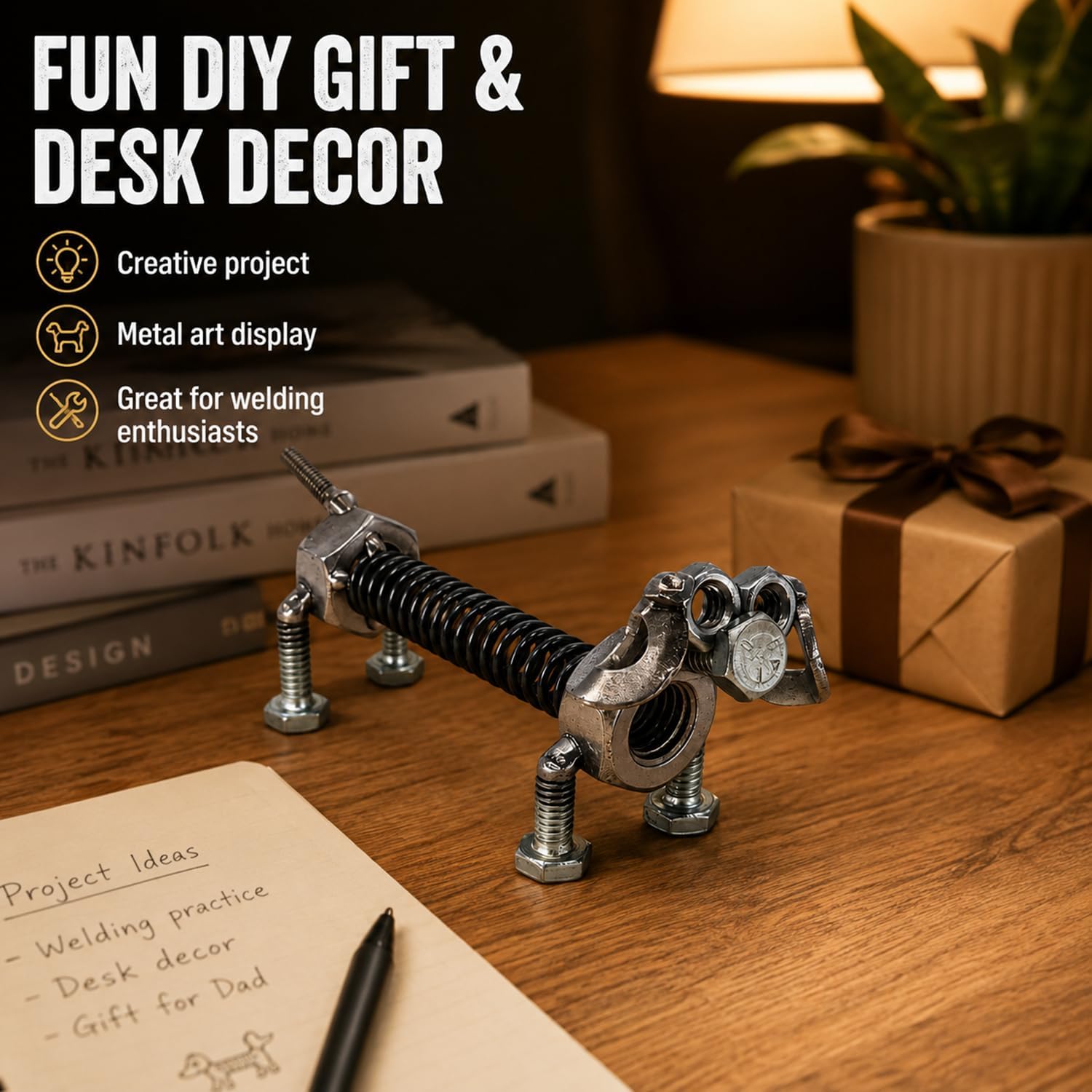 13 Pcs Dachshund Welding Practice Kit, 3D Wiener Dog Sculpture Carbon Steel Art DIY Metal Set, Beginner to Advanced Precision Welding Training Kit with Instructions, for Mig/tig/arc/gas