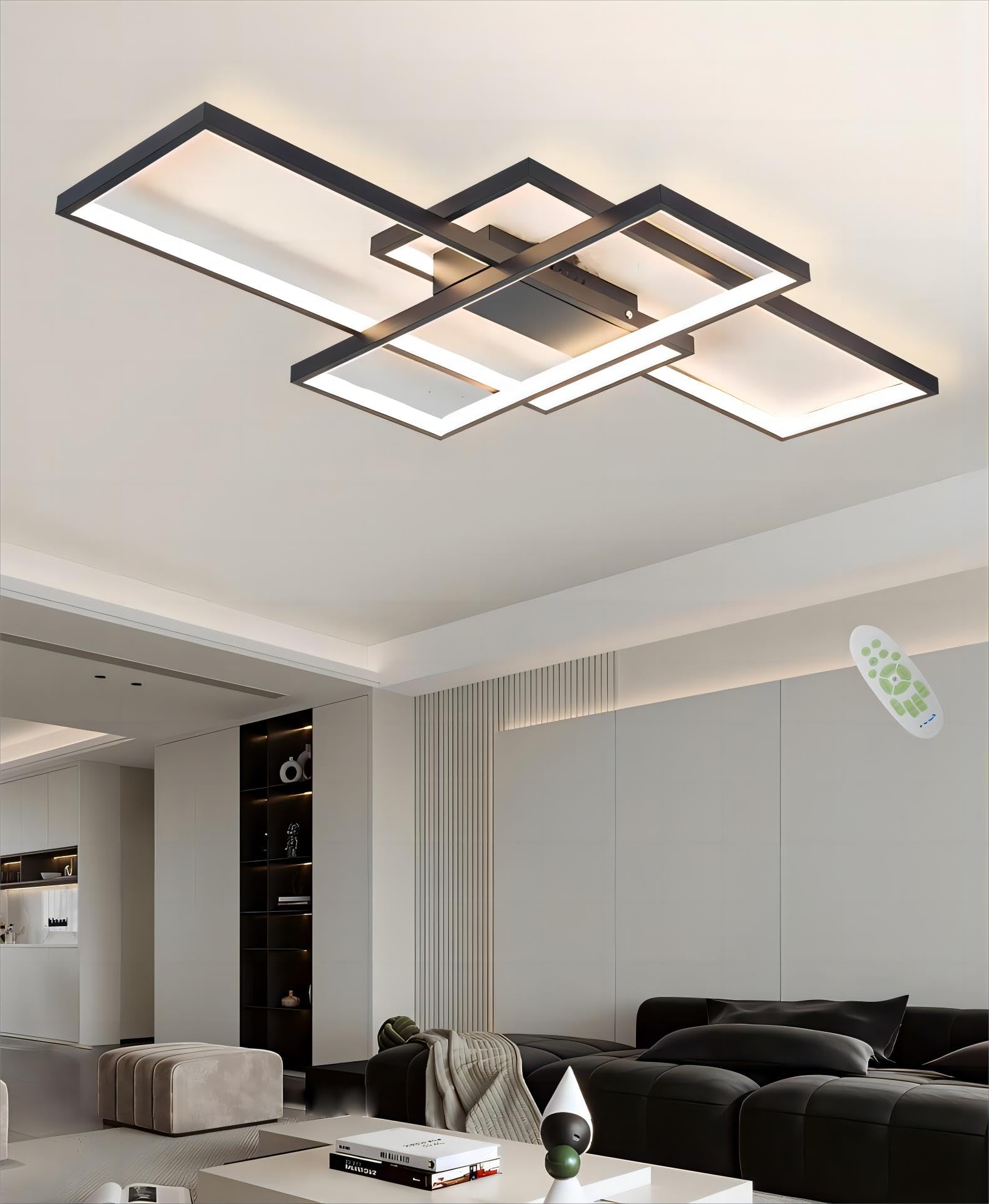 Plafoniera LED Soffitto Moderno Nero 140cm, Dimmerabile Lampadario Soggiorno da Salotto con Telecomando, Lampada da Soffitto Applica a Camera da Letto Cucina e Ufficio Soggiorno Lampadari