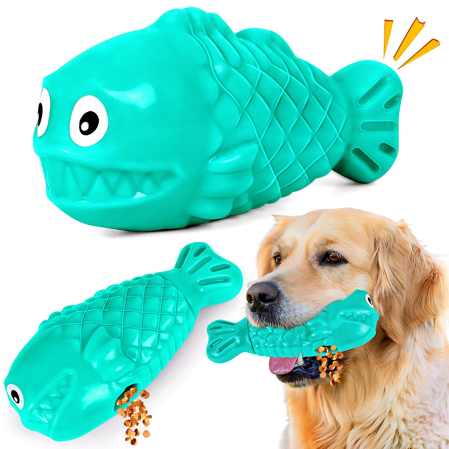 TonyEst Durable Dog Toys to Keep Them Busy - Tough Treat Dispensing Chew Toy with Bacon Flavor & Squeaker for Aggressive Chewers, Interactive Mental Stimulation for Large Breeds (Green)