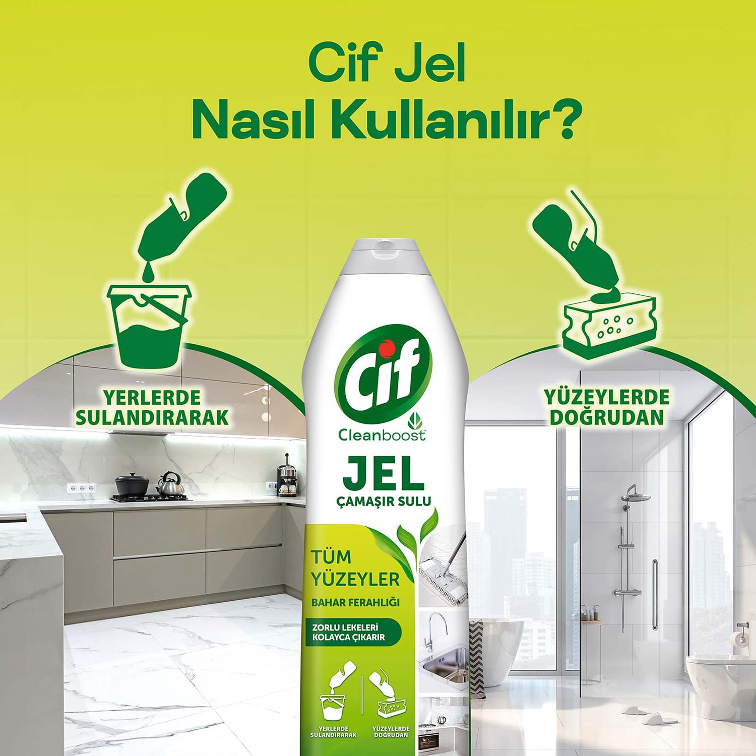 Cif Jel Yüzey Temizleyici Cleanboost Tüm Yüzeyler için Leke Çıkarıcı Çamaşır Sulu Bahar Ferahlığı 750 ml