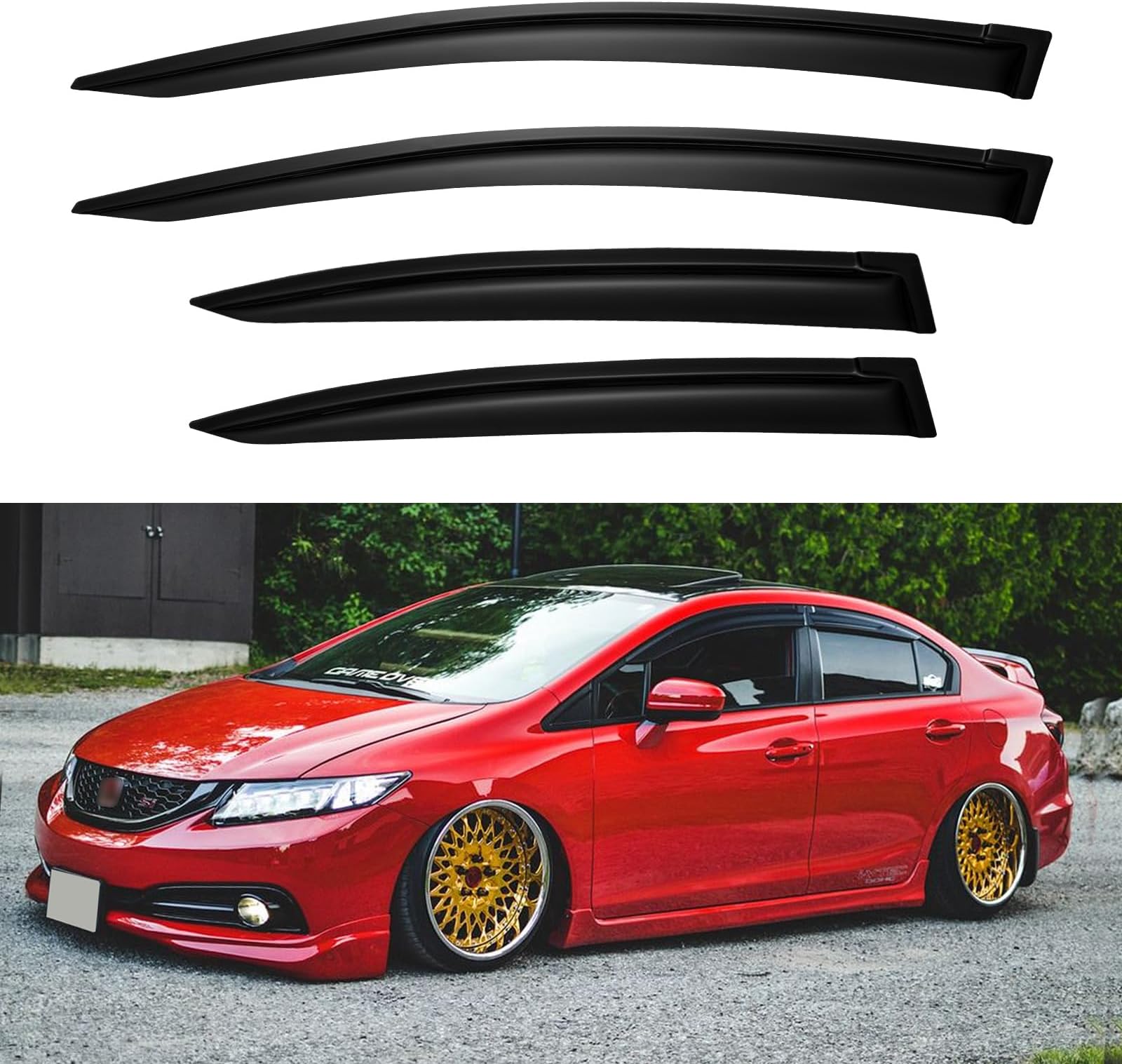 YQAUTEC Window Visors Rain Guards for 2012 2013 2014 2015 Honda Civic, Window Wind Deflectors Vent Shades for 12 13 14 15 Civic Sedan