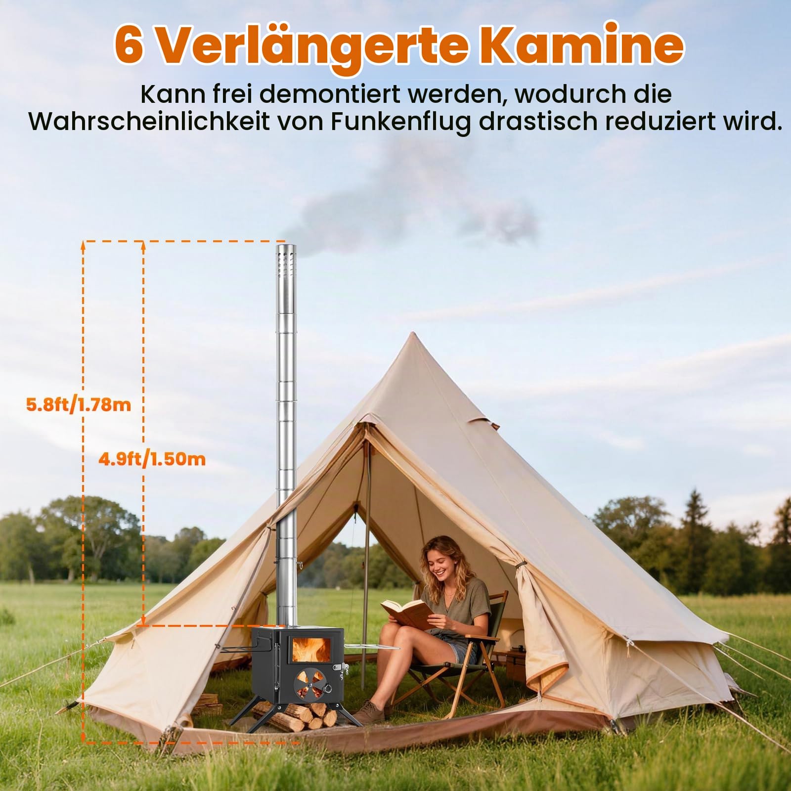 SOPPY Zeltofen mini Holzofen Tragbarer Campingkocher Edelstahl Herd Campingofen Gartenofen mit Schornsteinrohre Werkstattofen für Zelt/Garten/Camping/Outdoor/Picknick/Kochen, Schwarz