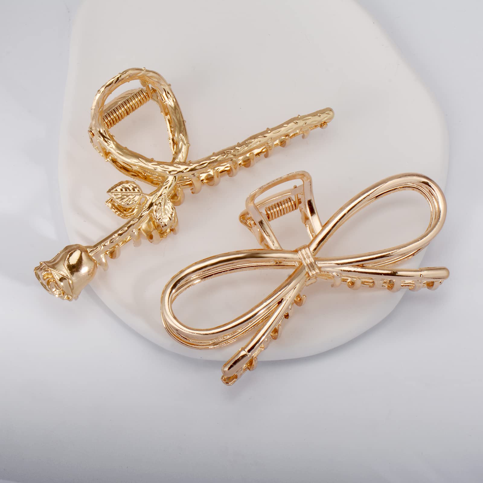 Parcce Paquete de 4 pinzas grandes de metal para cabello rizado fino a grueso, pinzas grandes antideslizantes de color dorado de 4.3 pulgadas, accesorios perfectos de moda para mujeres y niñas,