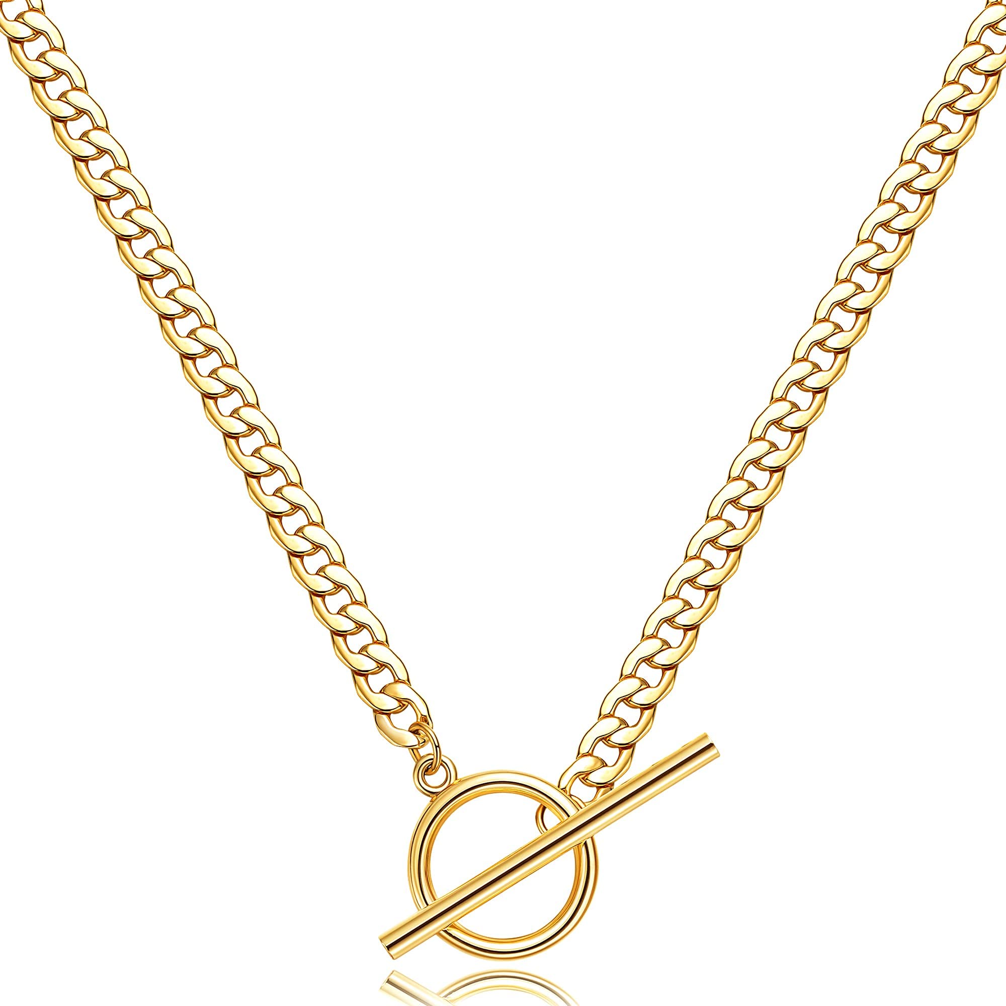 CHESKY Layered Necklaces for Women, 14K Gold Plated Chain Necklace Women Trendy Cuban Link Paperclip Chain Toggle Clasp Necklace Fashion Chunky