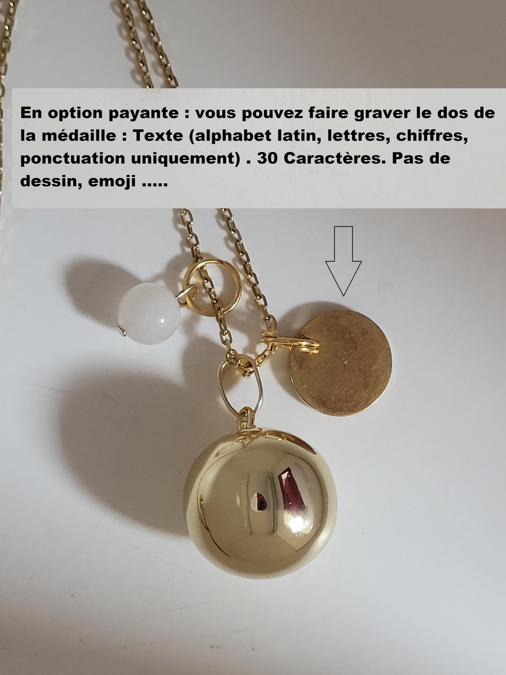 Bola de Grossesse Lisse Personnalisable Ton Or Médaille Gravée Mini Nous Petits Pieds Chaîne Satellite ou Classique Pierre Fines cadeau future maman