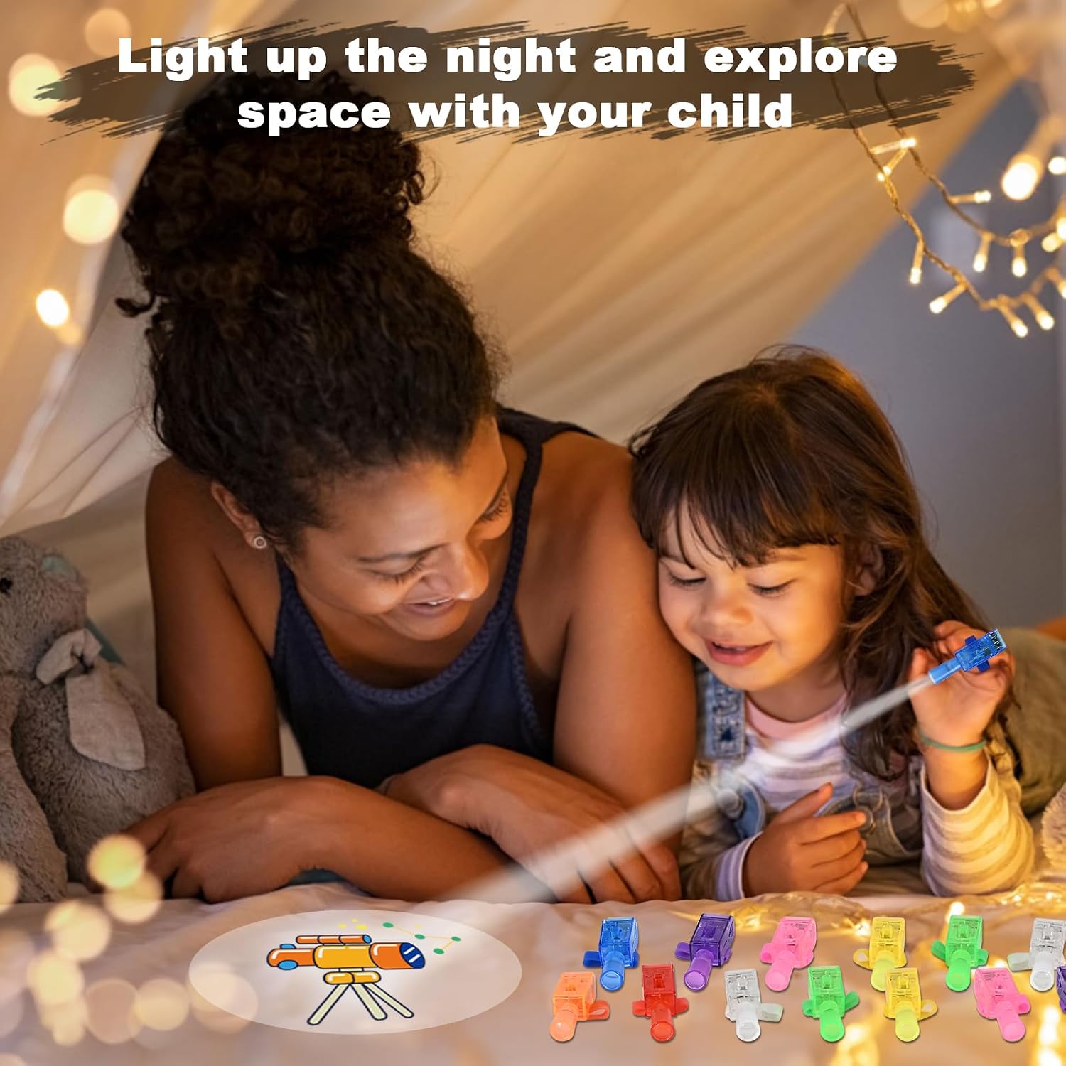 GOLDGE 48 LED Finger Lights-Space themed Party Favors for Kids | Glow in the Dark Light Up Flashlights Toys, Space Birthday decorations, Classroom Prizes, Goodie Bags Fillers, Family Fun