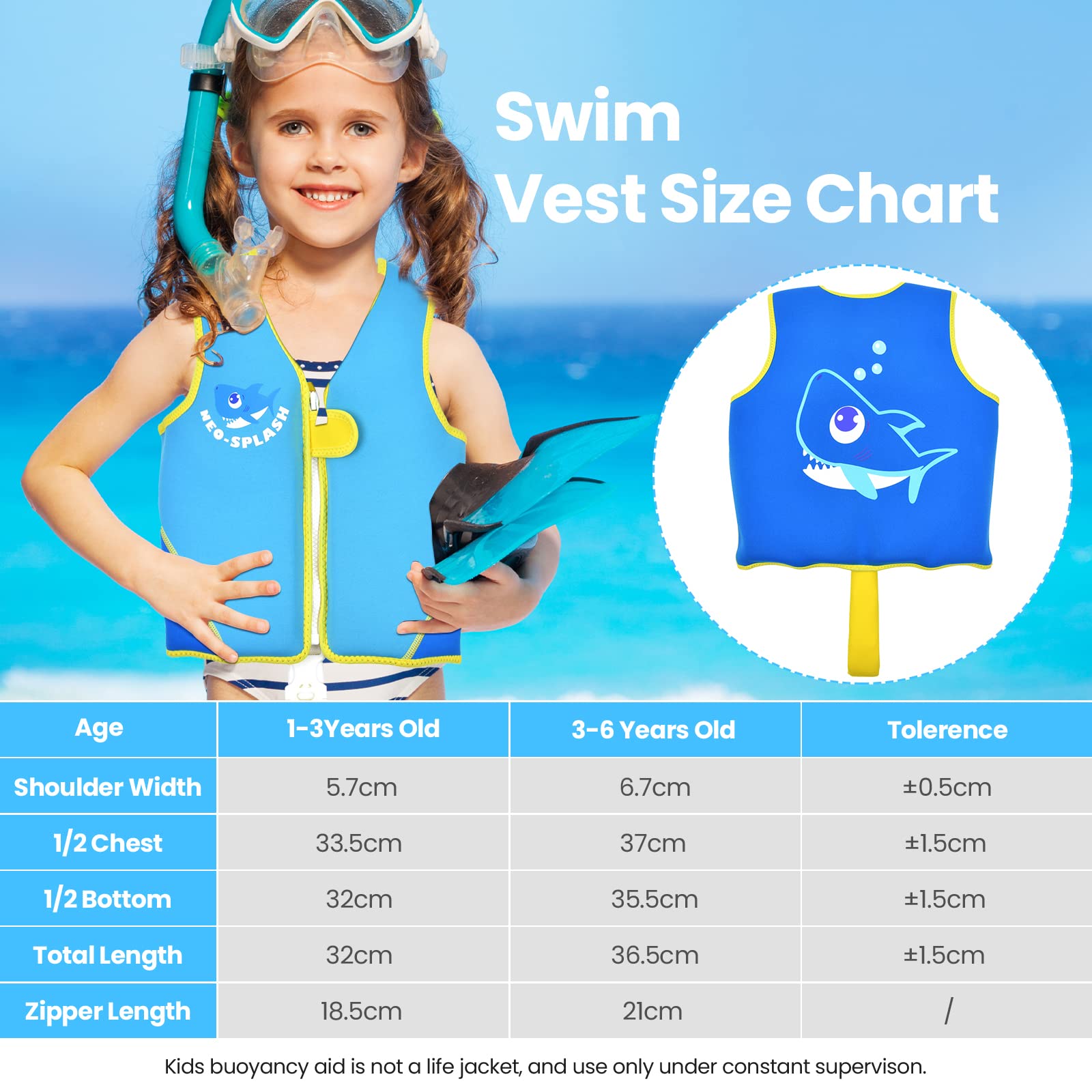 Kinder Schwimmlernweste Schwimmhilfe für Kleinkinder mit Einstellbaren Sicherheitsstraps Alter 1-6
