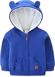 Casaco com capuz para bebê sherpa forrado com zíper leve casaco de urso sólido outono inverno 3-24 M