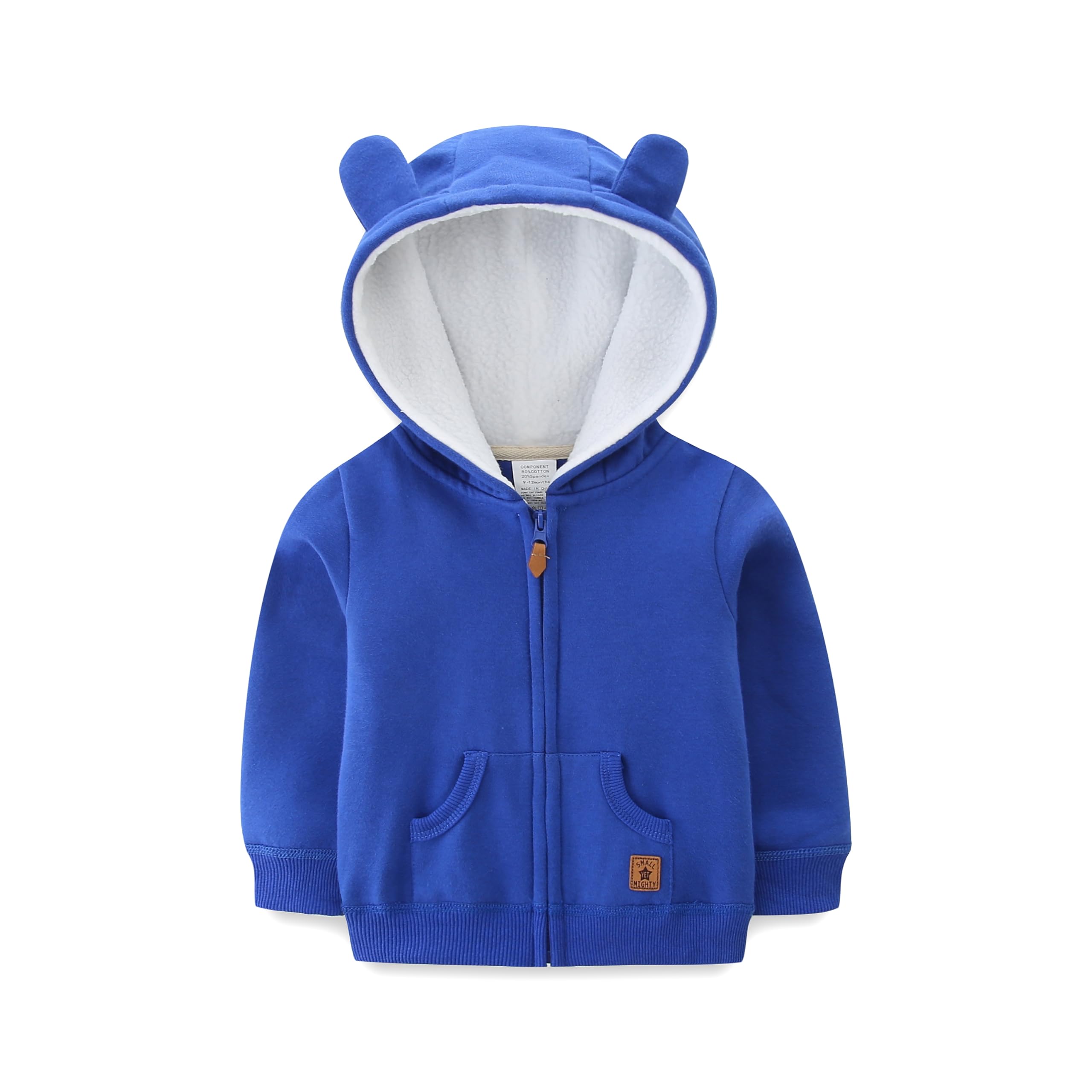 Bibimom Baby Hoodie Sherpa Lined Zip up Light Fleece Jacket Solid Bear Coat Fall Winter 3-24 M
