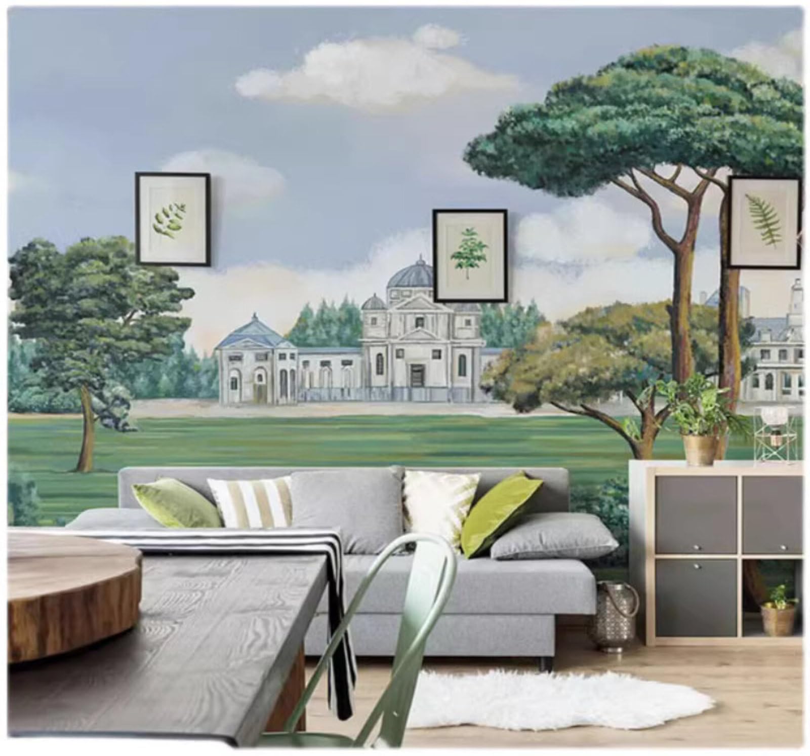 Xlming 400Cm×280Cm(B×H) Fresh Three Dimensional Architecture Lawn Landscape 3D Wallpaper Luxury Silk Study Dining Feature Sofa Grey Bedroom Living Room Tv Decorative Wall-400Cm×280Cm