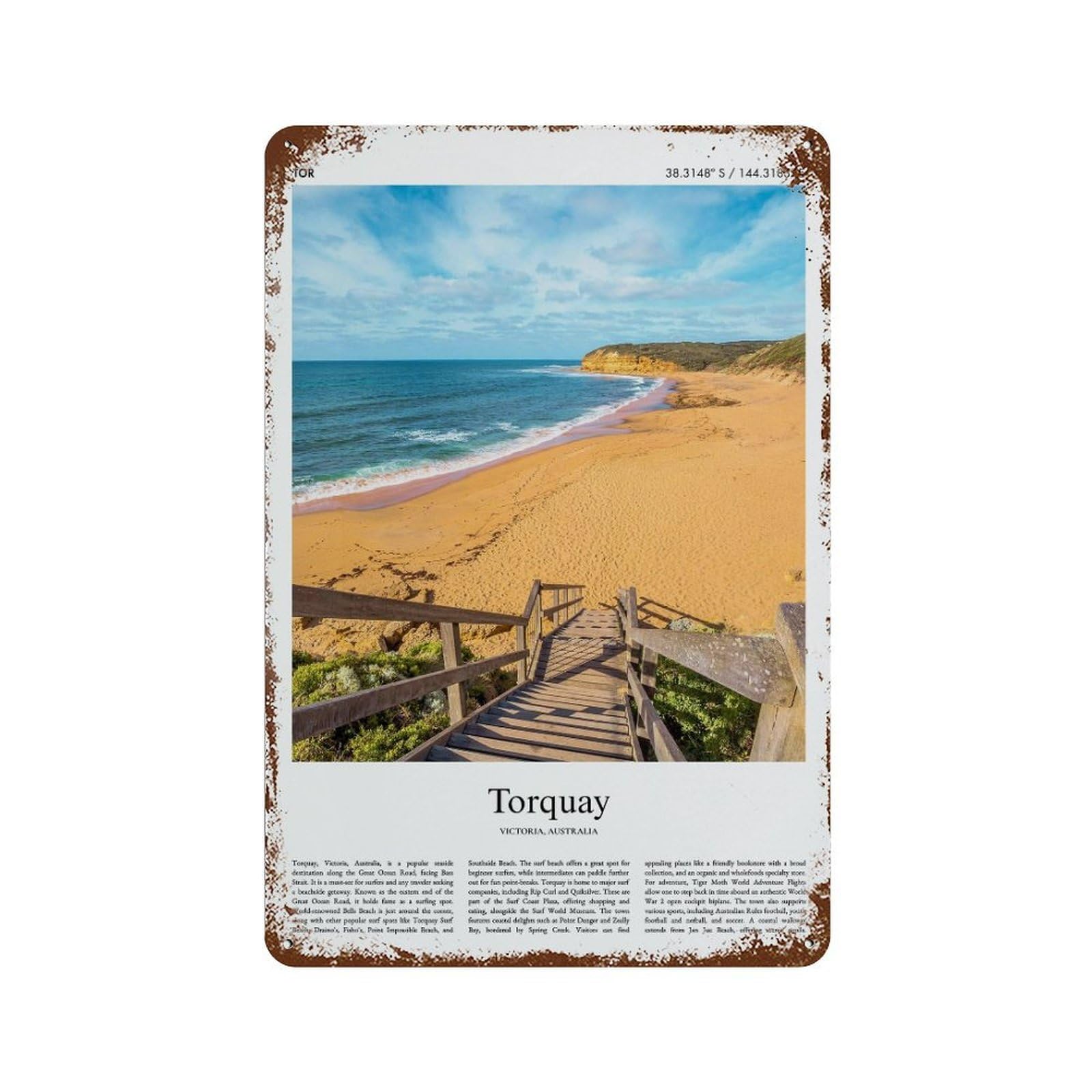 xiaoxiaoshen Torquay Victoria, Australia City Scenery Wall Decor Art Metal Tin Poster Modern Home Decor Art Home Bar Shop Decorations Vintage Sign 30x20cm