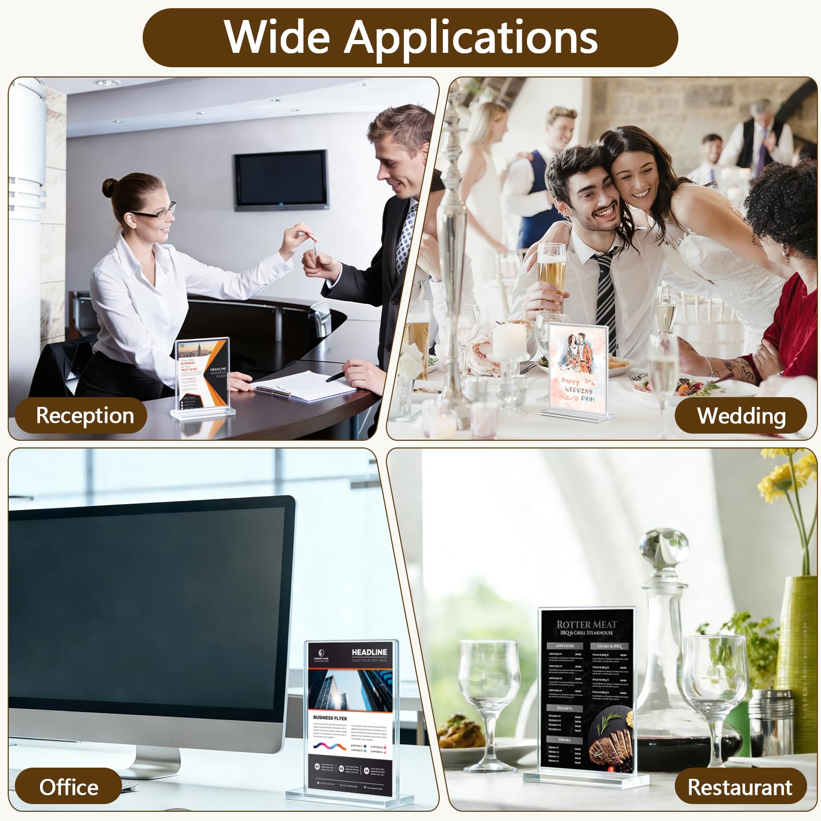 6 Piezas Expositor Metacrilato A6, Soporte para Carteles de Acrílico de Doble Cara en T Forma con Base para Oficina, Menú, Hotel, Tienda, Restaurante, Bodas, Transparente