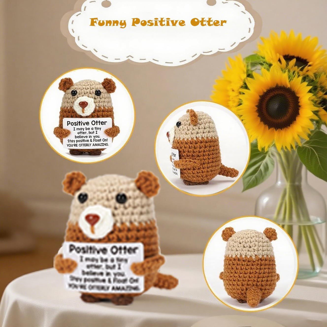 Mini Funny Otter Positivity Gifts Handmade Crochet Presents - Birthday, Christmas, Graduation Motivational for Women/Men, Friends, Family, Coworkers - Emotional Inspirational Support Cute Desk Deco - Image 4