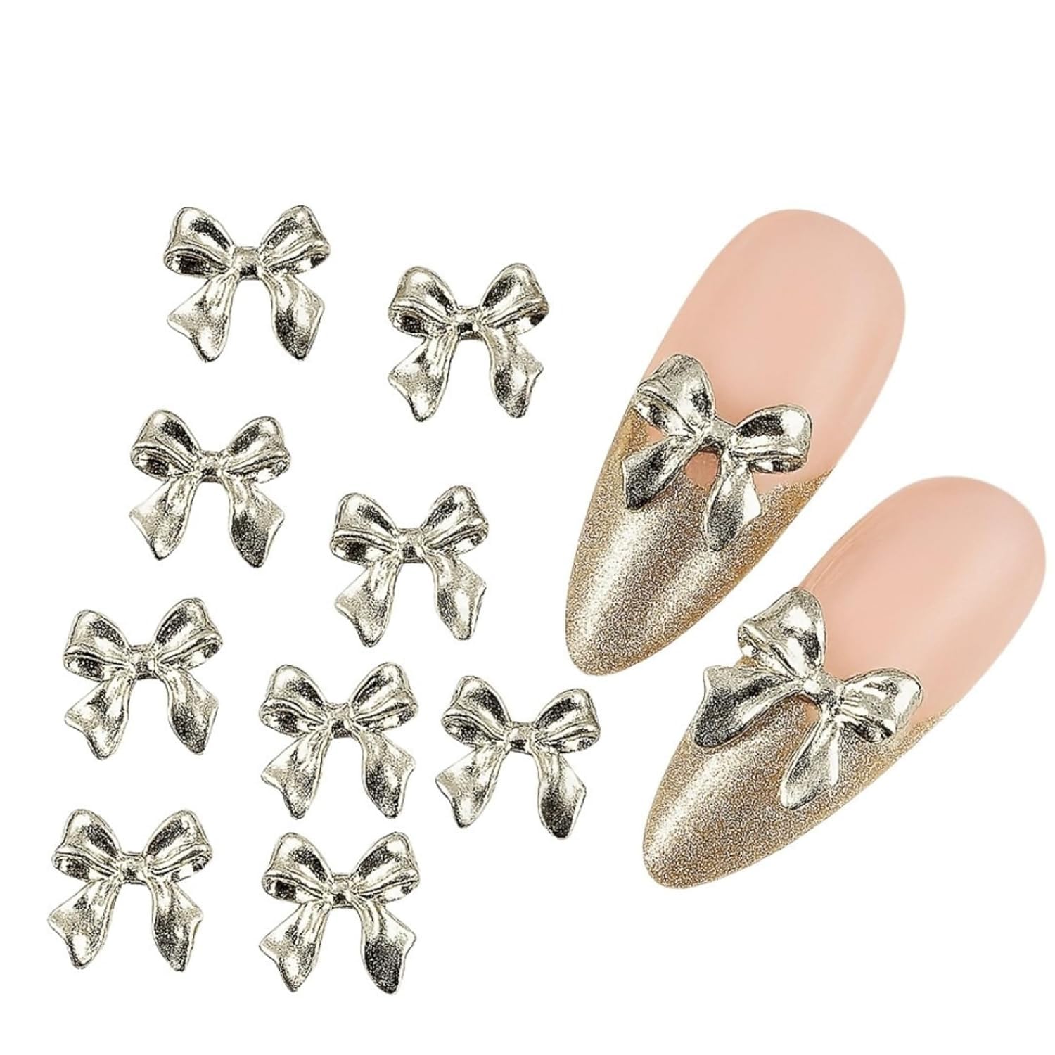 BEAUZY PROFESSIONAL 3D Bowknot Nail Charms - 10 Pcs Silver Bow Nail Art Decorations | Elegant DIY Manicure Accessories | Metallic Nail Decor for Salon & Home Use | Stylish Nail Accessories for Stunning Nails-picture-38