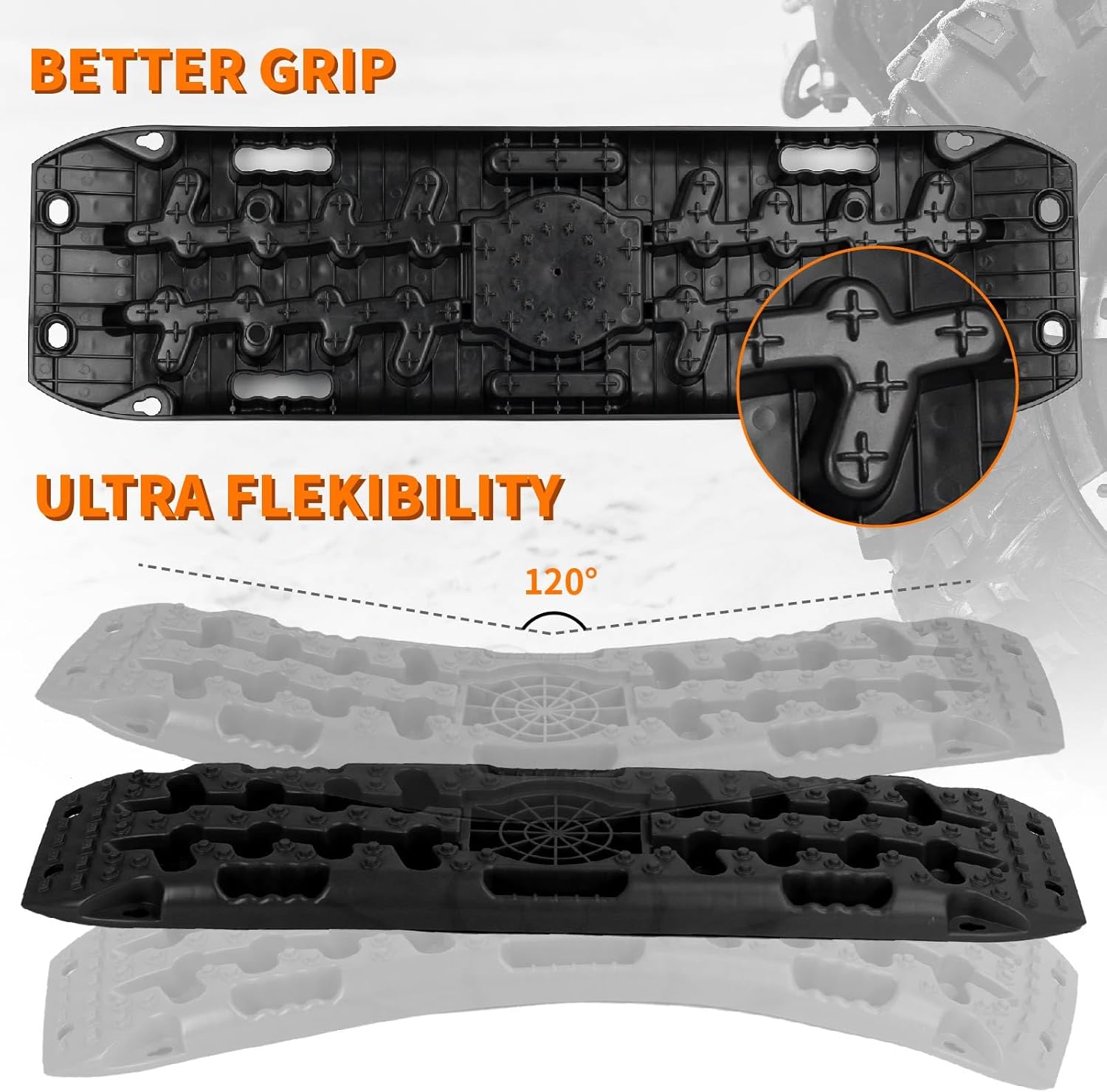 OULEME Off-Road Traction Boards with Jack Lift Base, Recovery Board for Sand, Mud, and Snow Tracks - Tire Traction Pads for RV Truck Jeep SUV (BLACK)