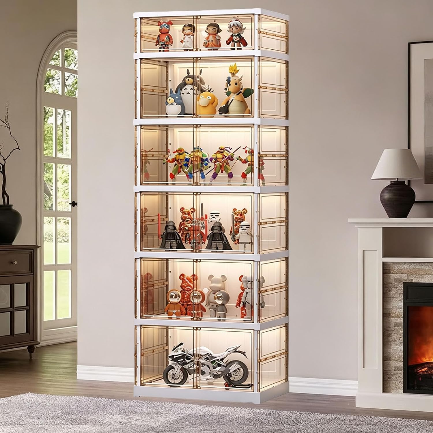 Clear Display Cabinet with Doors, Foldable Collectible Storage Organizer