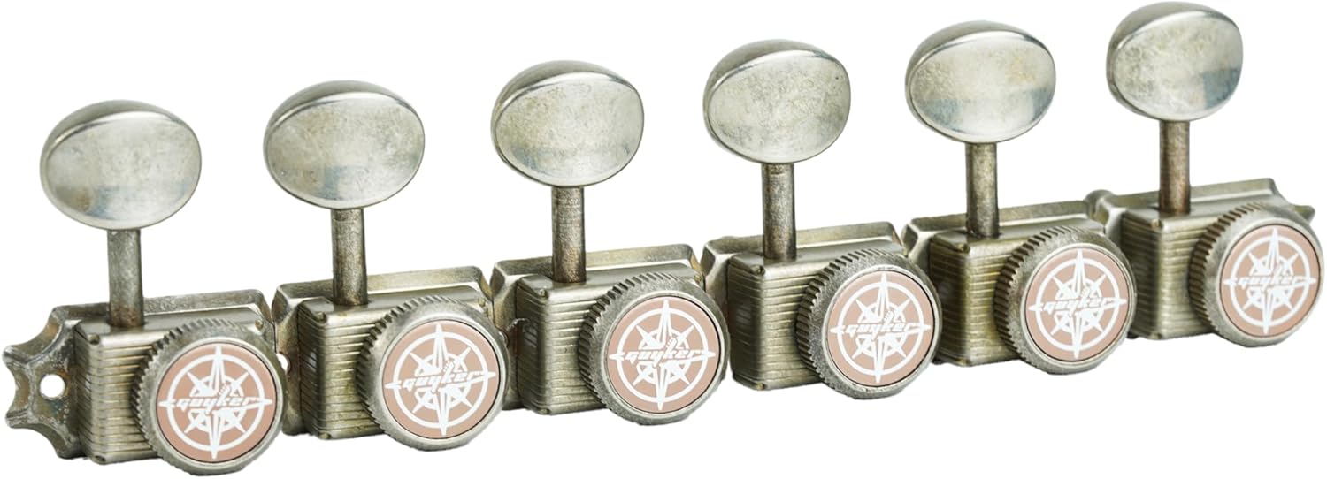 Guyker Guitar Locking Tuners 6-In-Line, Rust Color Machine Head (6 for Right Handed), Vintage-style Oval Knob Tuning Key, Rust Nickel Aged Collection Compatible with TL Guitar