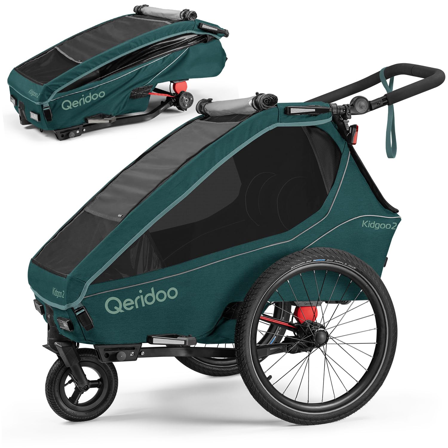Qeridoo Kidgoo 2 | Fahrradanhänger 2 Kinder | Mit Federung & 3-in-1 Verdeck | Fahrrad Anhänger für Zwei | Komfortabel & Sicher | Hochwertiger Kinderfahrradanhänger & Jogger Kinderwagen