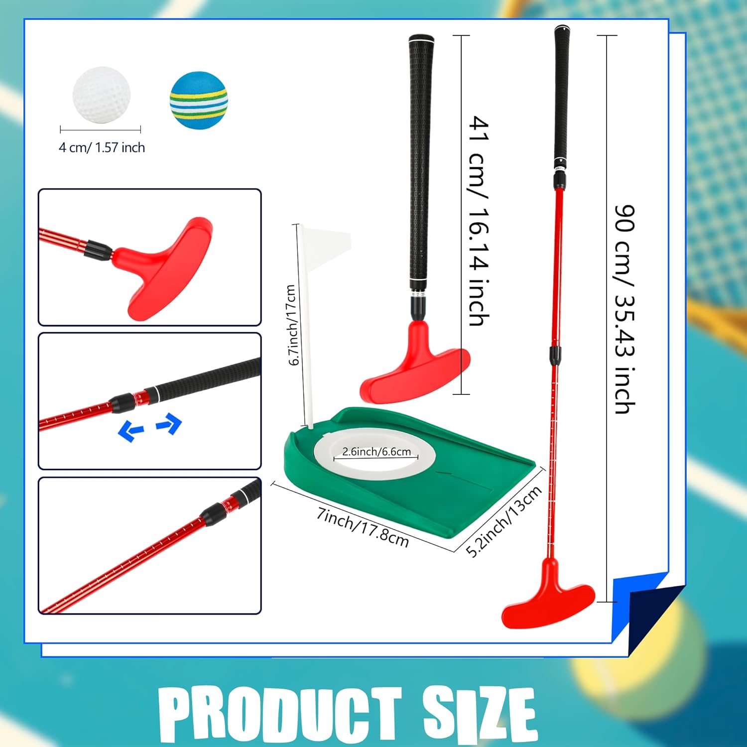 2 Pack Adjustable Golf Putter Set for Kids Teenagers Right or Left Handed Two-Way Mini Golf Club Putter Men and Women 4 Golf Training Balls 4 Practice Foam Balls 2 Flag Cup