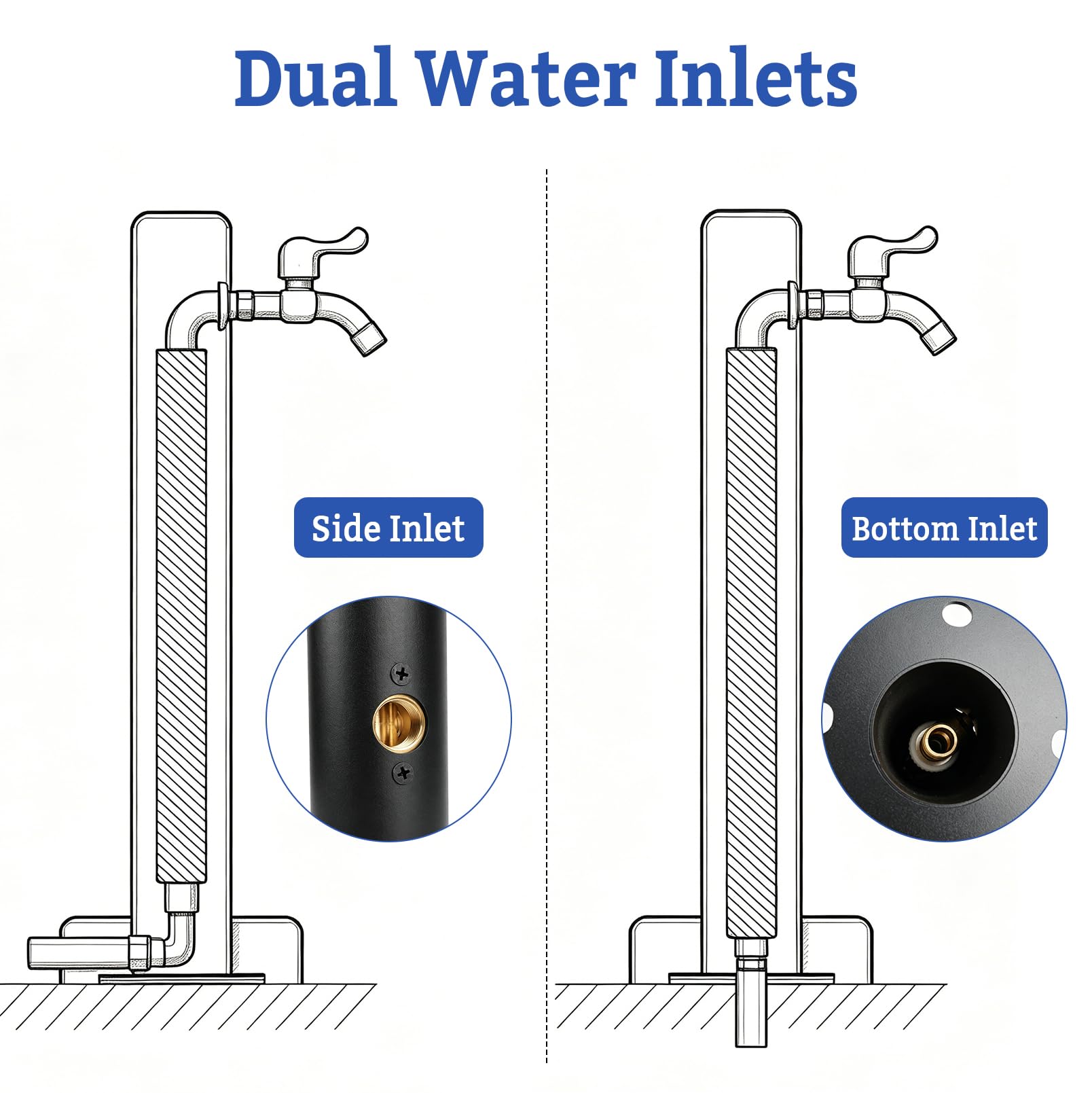 Columna de Agua Vertical para Exteriores con Grifo (Altura: 60 cm) | Hidrante cilíndrico con pistola rociadora, grifo de jardín anticongelante con soporte para manguera y base redonda
