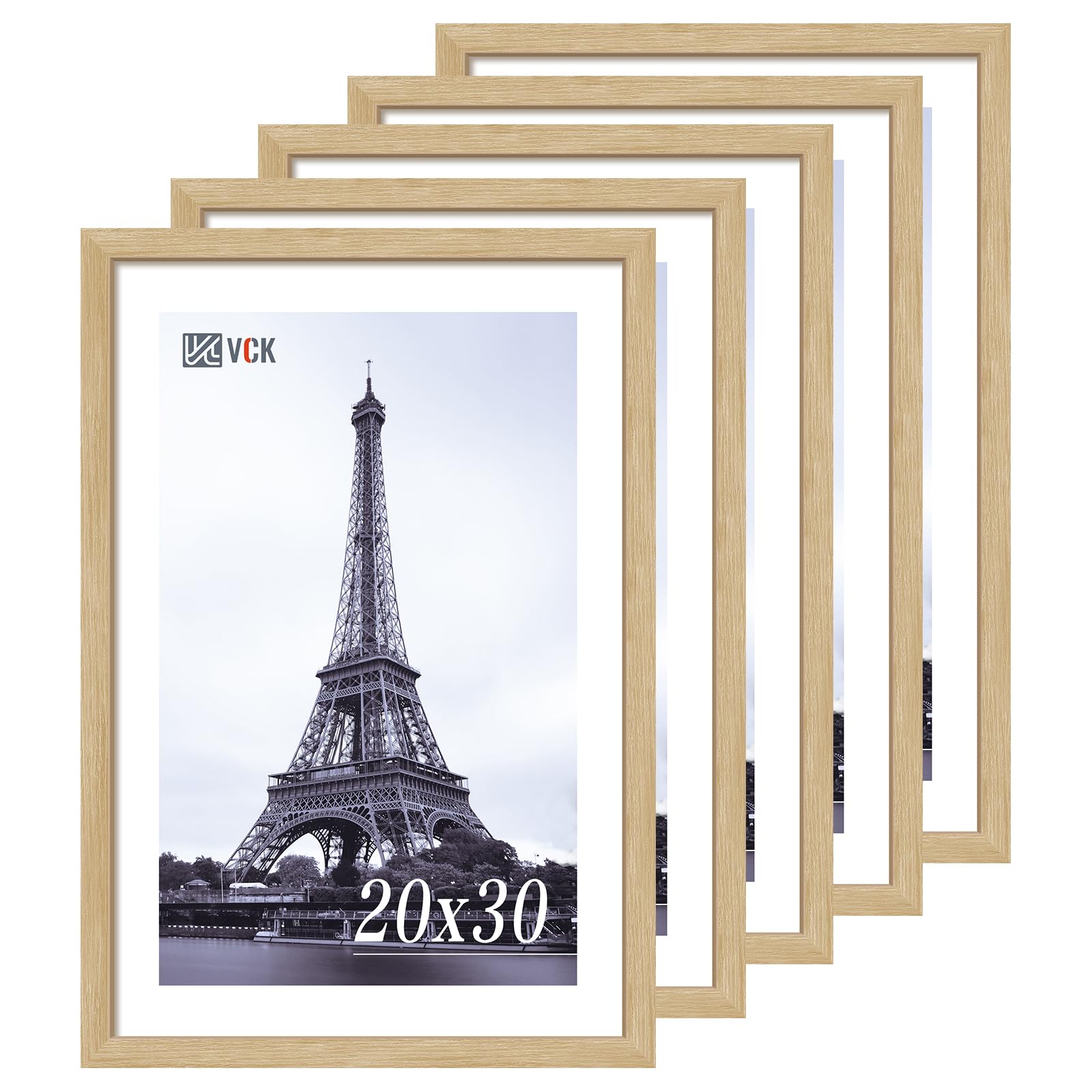 VCK 20x30 Oak Wood Frame for Poster & Picture, Natural Solid Wood Photo Frames 5 Pack, Wall Mounting Hanging