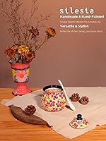 Vista 5 de silesia Handmade Sugar Bowl with Lid and Spoon, 9 Ounce Ceramic Hand-Painted Sugar Jar for Home in Gift Box, Kitchen Decor, Oven, Dishwasher &