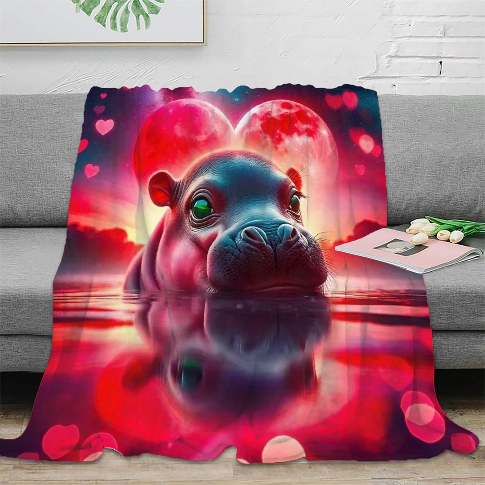 Couverture douillette hippopotame imprimé 3D microfibre chaude thermique pour lit