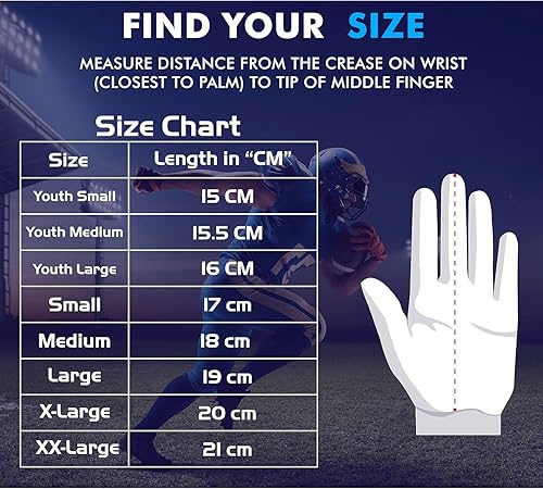 Miniatura 7 de Glorious Traders Youth Football Gloves American Wide Receiver Football Gloves for Adult Men Women & Boys with Super Sticky Silicone Grip Palms
