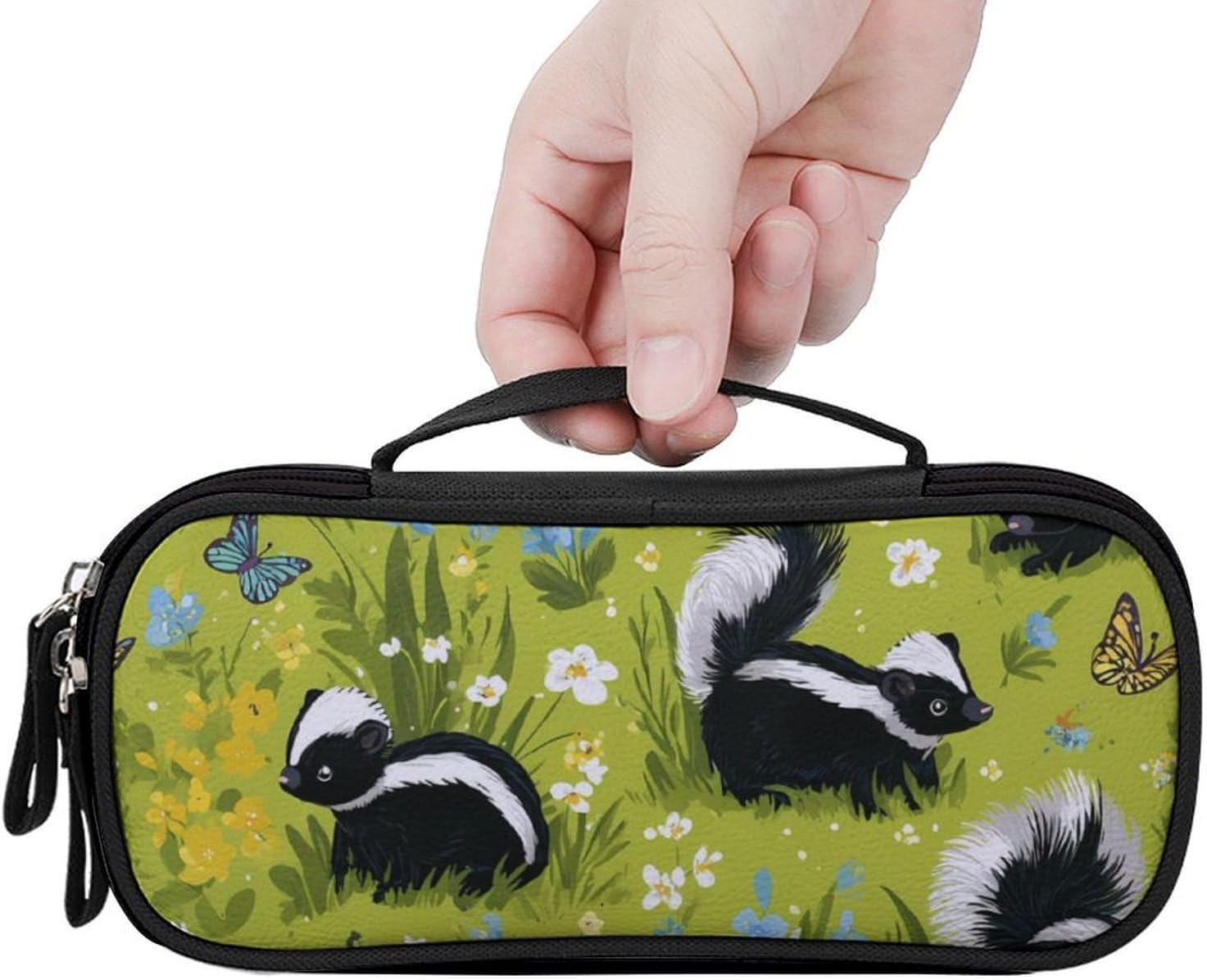 Skunks Flowers Travel Makeup Bag Tote Cosmetic Organizer Handbag image 3