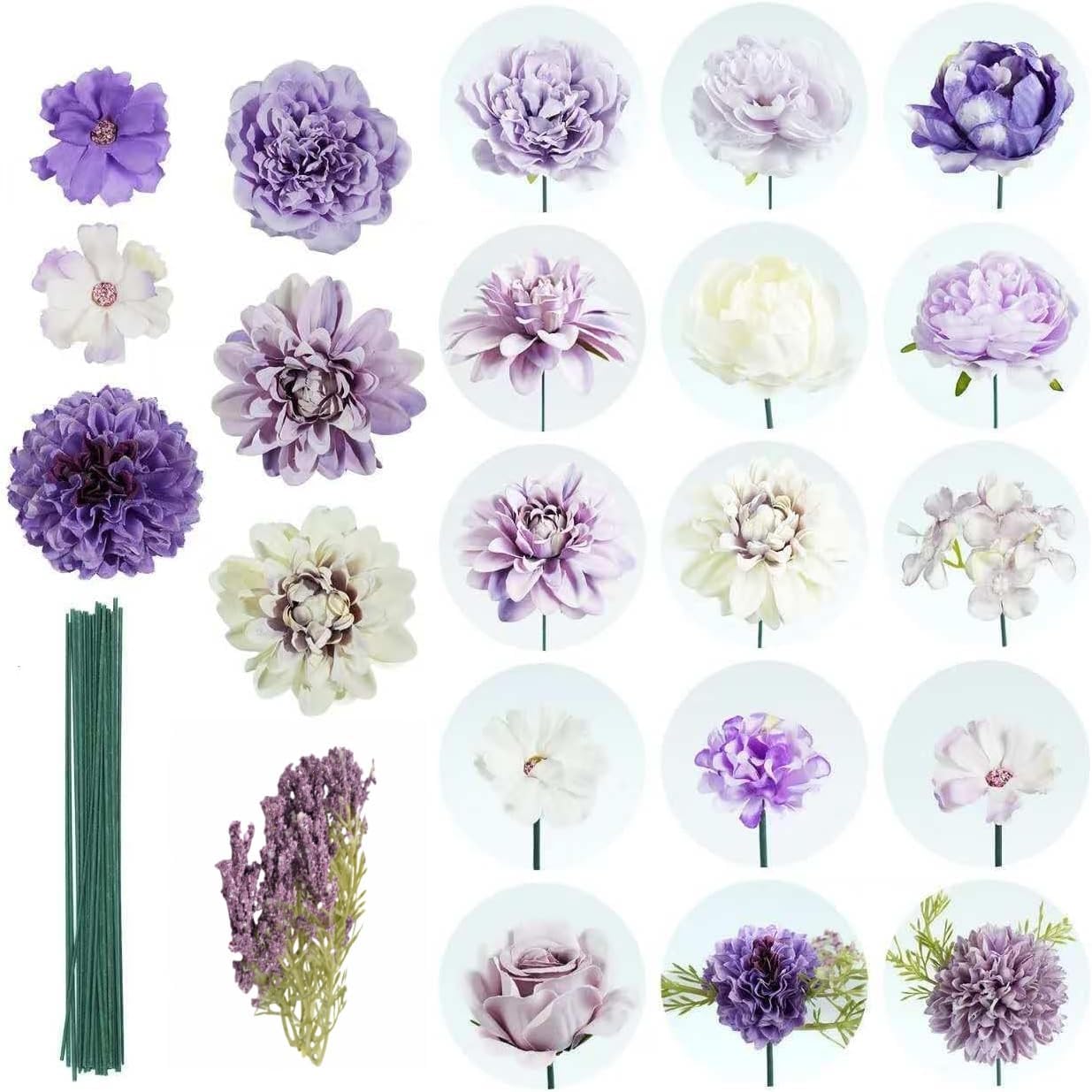 Purple Silk Flowers, Artificial Flower Combo Box Set with Stems for Bridal Wedding Bouquets, Table Centerpieces Decor, Floral Arrangement Home Decor - Image 3