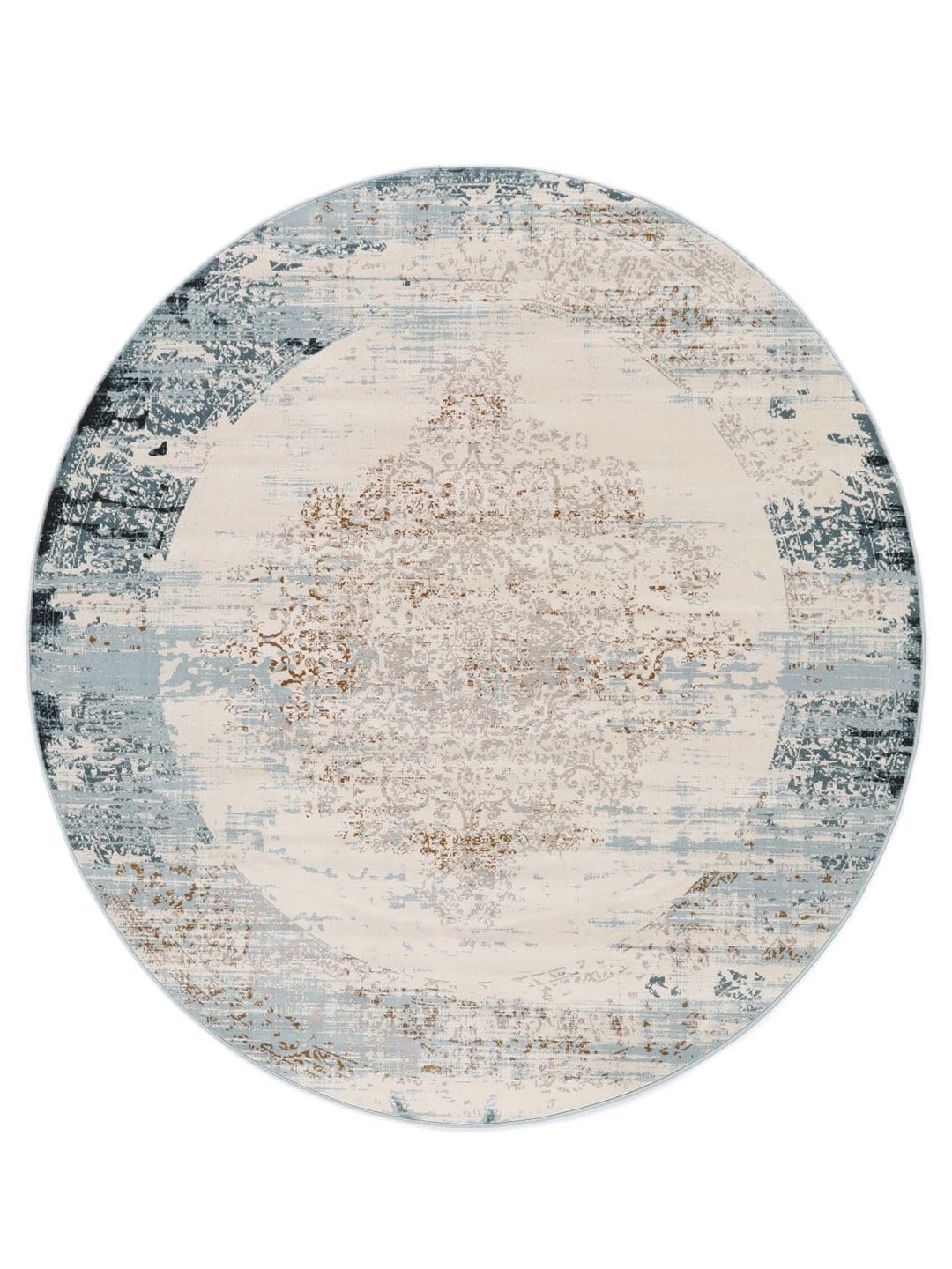 RugVista Alaska, Alfombra Moderna, Pelo Corto, ∅ 150 cm, Redonda, Calidad cert. Oeko-Tex Standard 100, Polipropileno, Pasillo, Dormitorio, Cocina, Salón, Comedor, Despacho, Azure/Crema