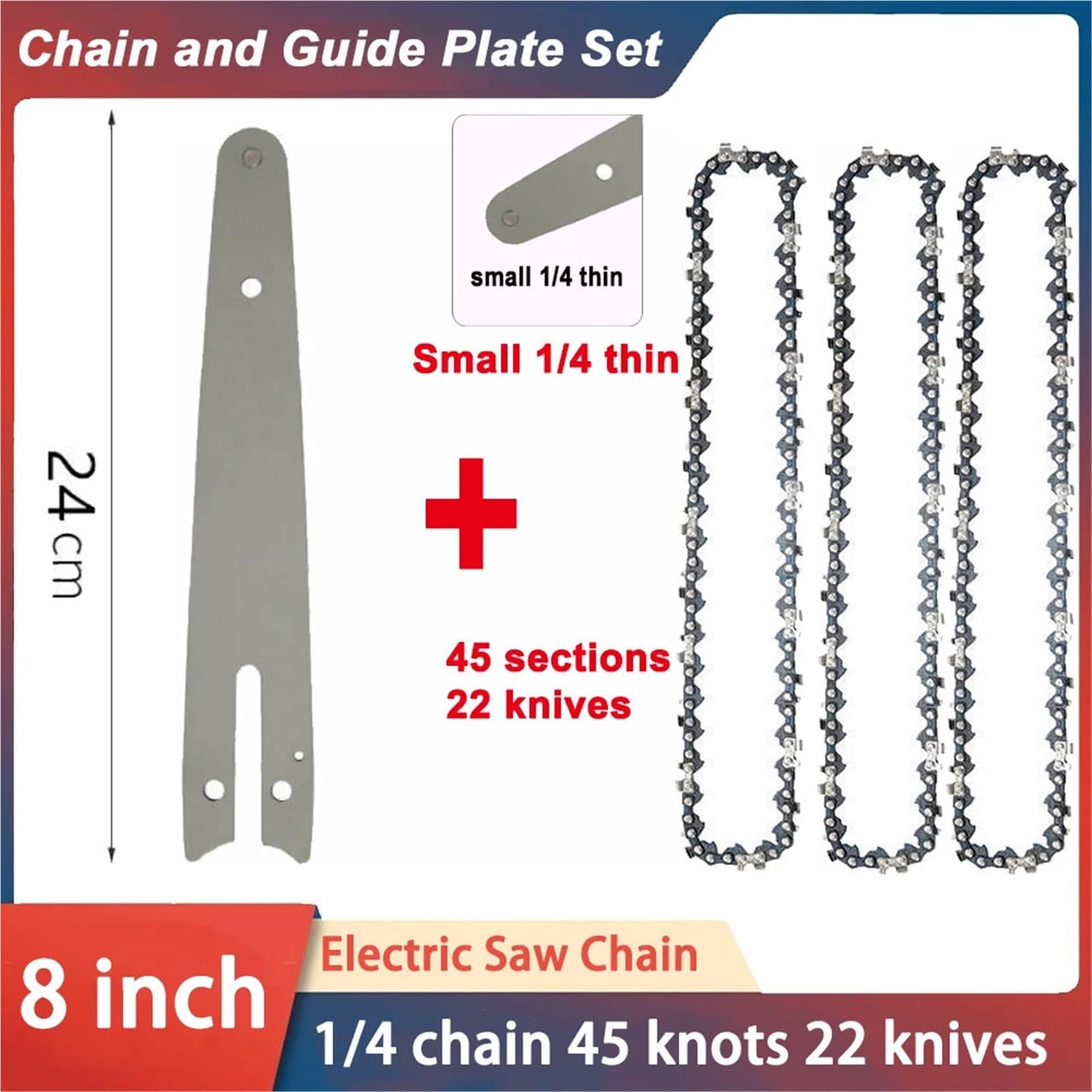 Genérico Sierra eléctrica LP de 8 Pulgadas, 1/4 ", 45 Nudos, 22 Cuchillos, Cadenas de Motosierra, Hoja de Sierra de Registro, Cadena de poda, Accesorios de Cadena for Corte de Madera(8-Inch Set7)
