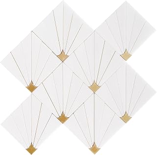Thassos with Brass Waterjet Mosaic Wall Tile, White Marble with Brass Accents, 11.1 x 11.1 x 3/8 Inch, Polished Finish, 0.86-sq. ft/Piece, 5 Pieces per Box, 001334