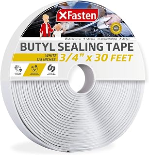 XFasten Butyl Sealing Tape, White, 1/8-In x 3/4-In x 30-Foot Plumbers Putty Tape, RV Sealant Tape, Butyl Rubber for Boat Sealing, EDPM Butyl Tape RV