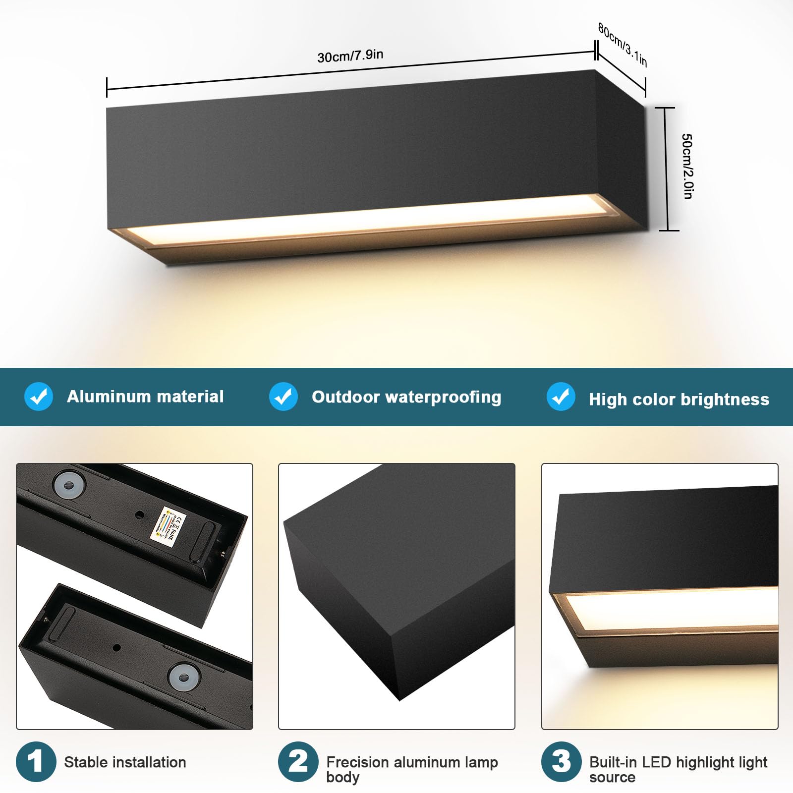 18W Applique da Parete Interno 30Cm Nero Applique Esterno 3000K Bianco Caldo Lampade da Parete IP65 Impermeabile