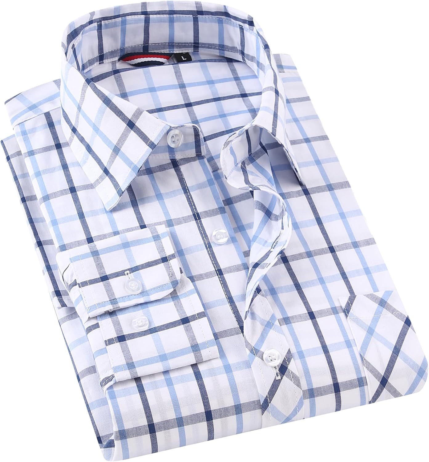 Men's Plaid Button Down Shirts Cotton Long Sleeve Dress Shirts Regular Fit Casual Shirts with Pocket - Image 6