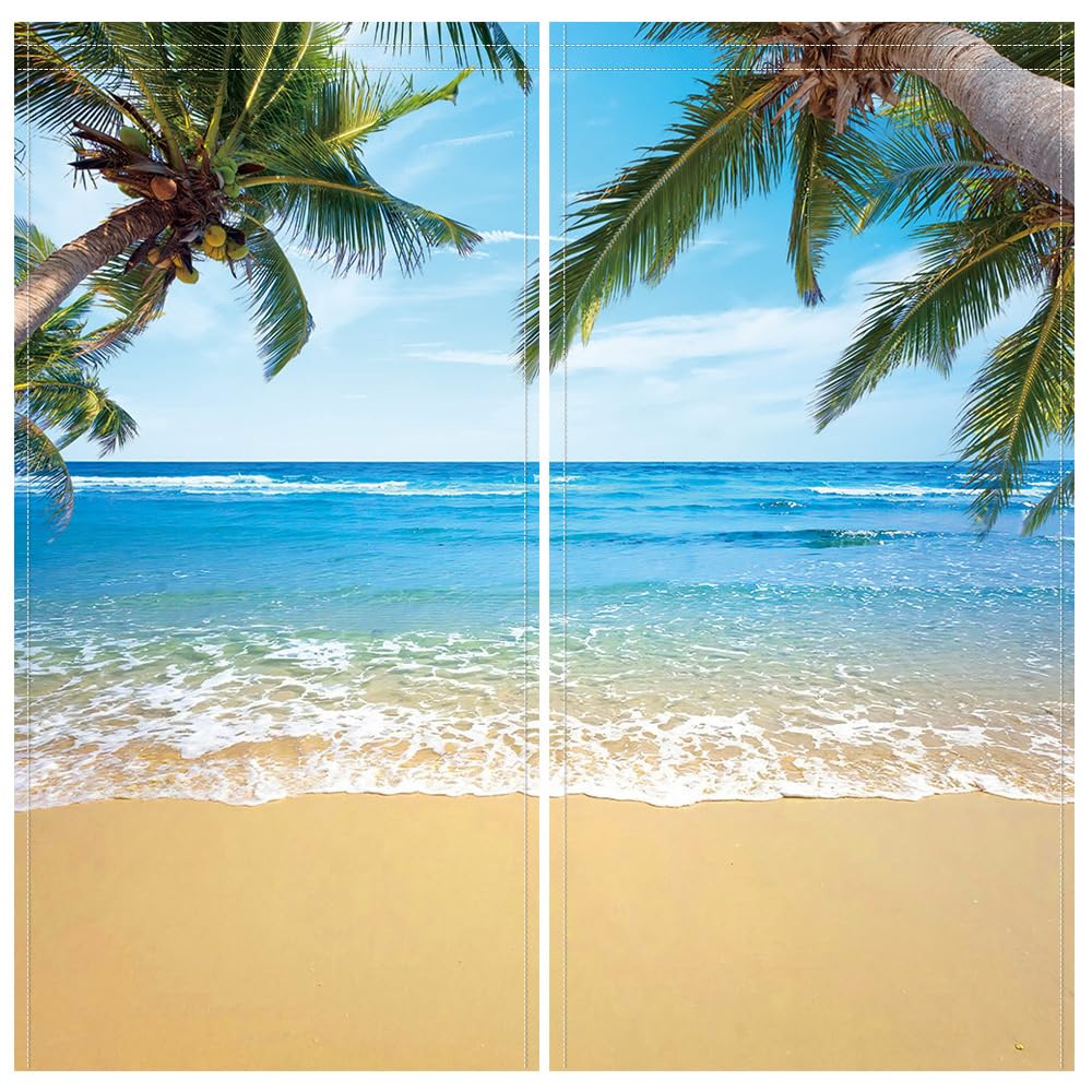 VOUORON 84x41in Summer Seaside Beach Window Curtains 2 Panels Tropical Palm Tree Blue Sky Ocean Window Drapes 2 Panels Bedroom Living Room Decoration