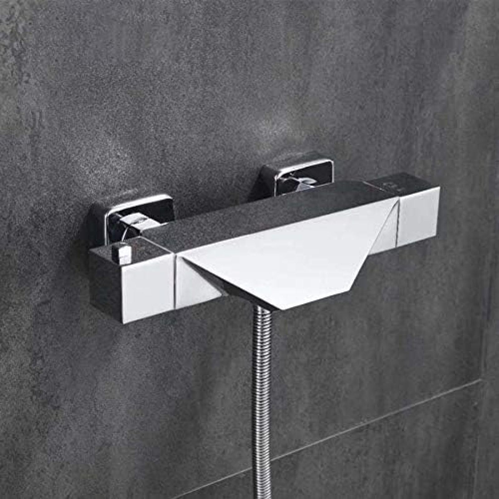 Miscelatore termostatico per Vasca da Bagno Rubinetti per Vasca da Bagno Set Miscelatore per Vasca a Parete Miscelatore per Vasca a Cascata con soffione e Set di Tubi Flessibili-Nero-B,Misc