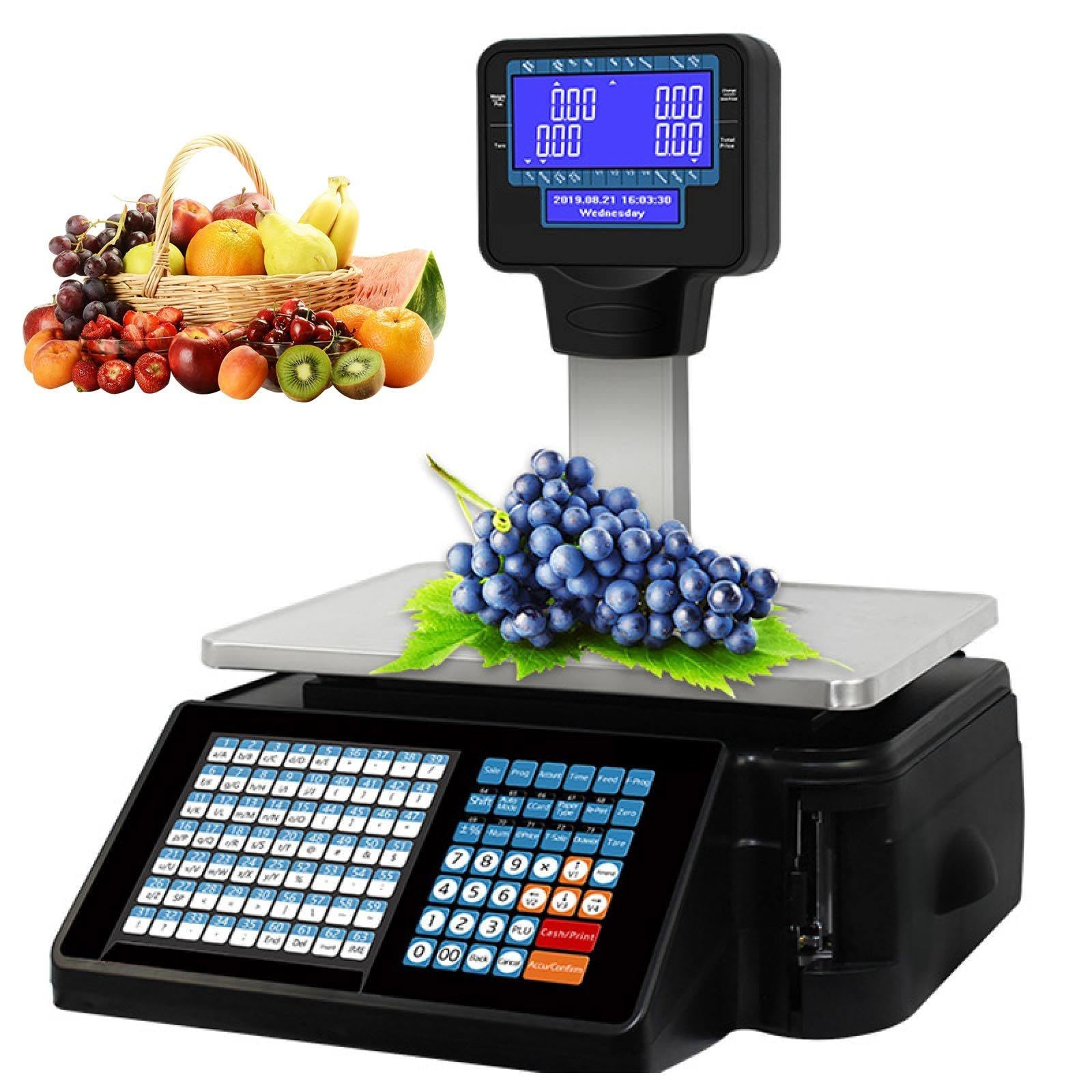 MYUYEE 30Kg Cash Register Scale,Digital Weighing Scales,Tower Pole Display,Scale With Integral Printer,For Supermarket/Retail Store/Warehouse Weighing (A)