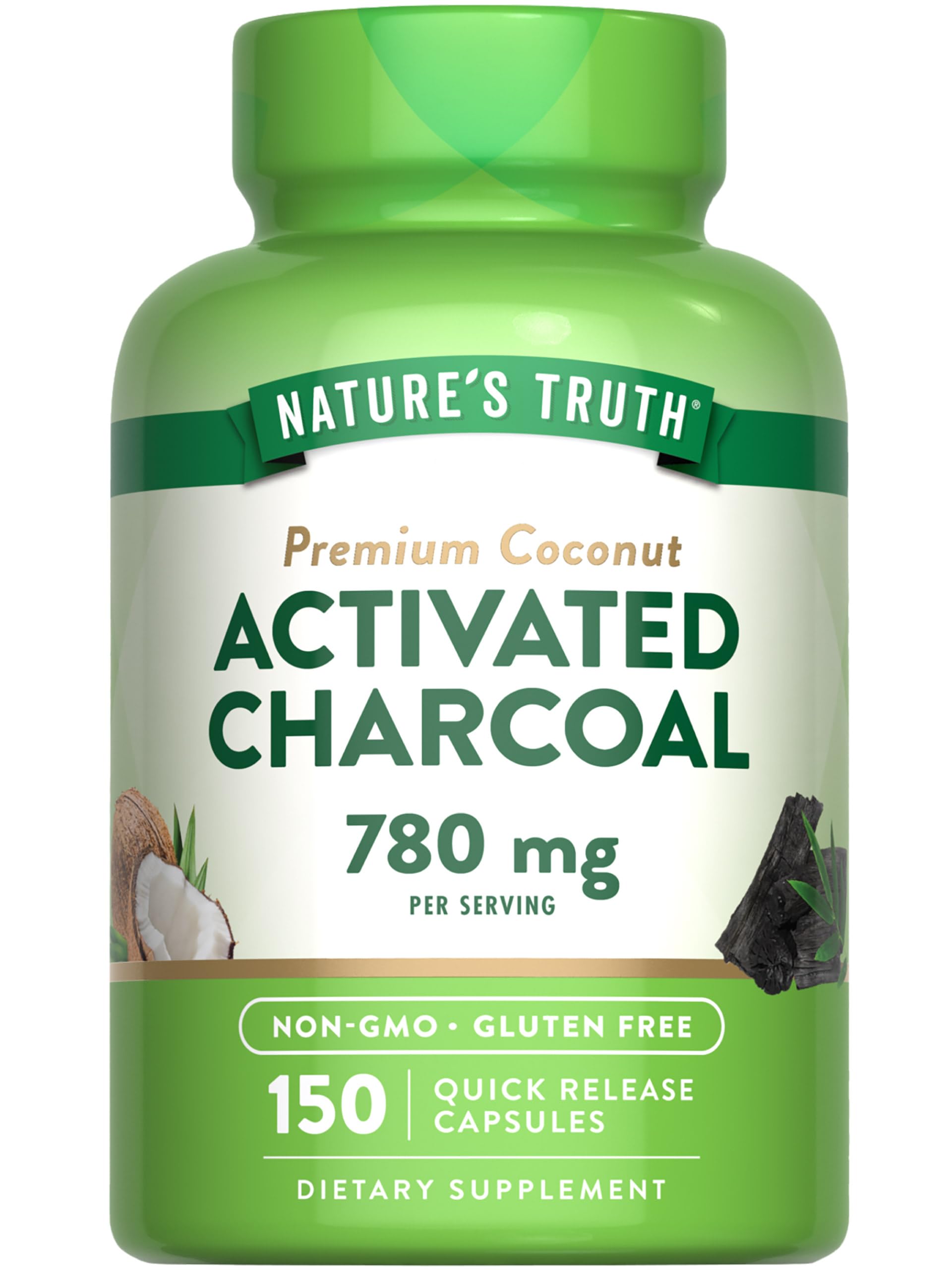 Nature's Truth Activated Charcoal Capsules 780 mg | 150 Pills | from Coconut Shells | Non-GMO & Gluten Free Supplement