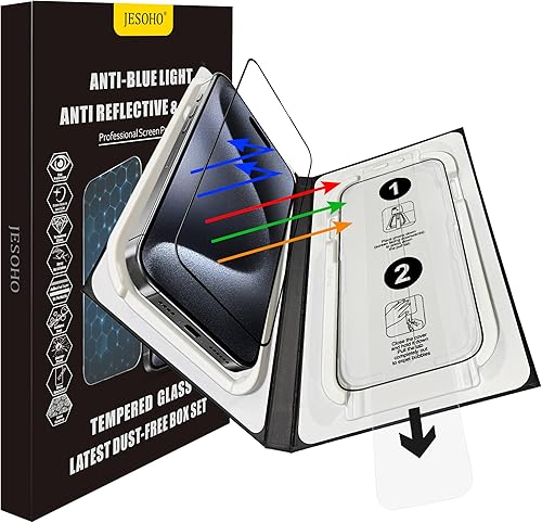 Miniatura 15 de Protector de pantalla antirreflejos para iPhone 15 Pro Max (6.7 pulgadas), bloqueo de luz azul, vidrio templado HD antirreflectante de grado militar