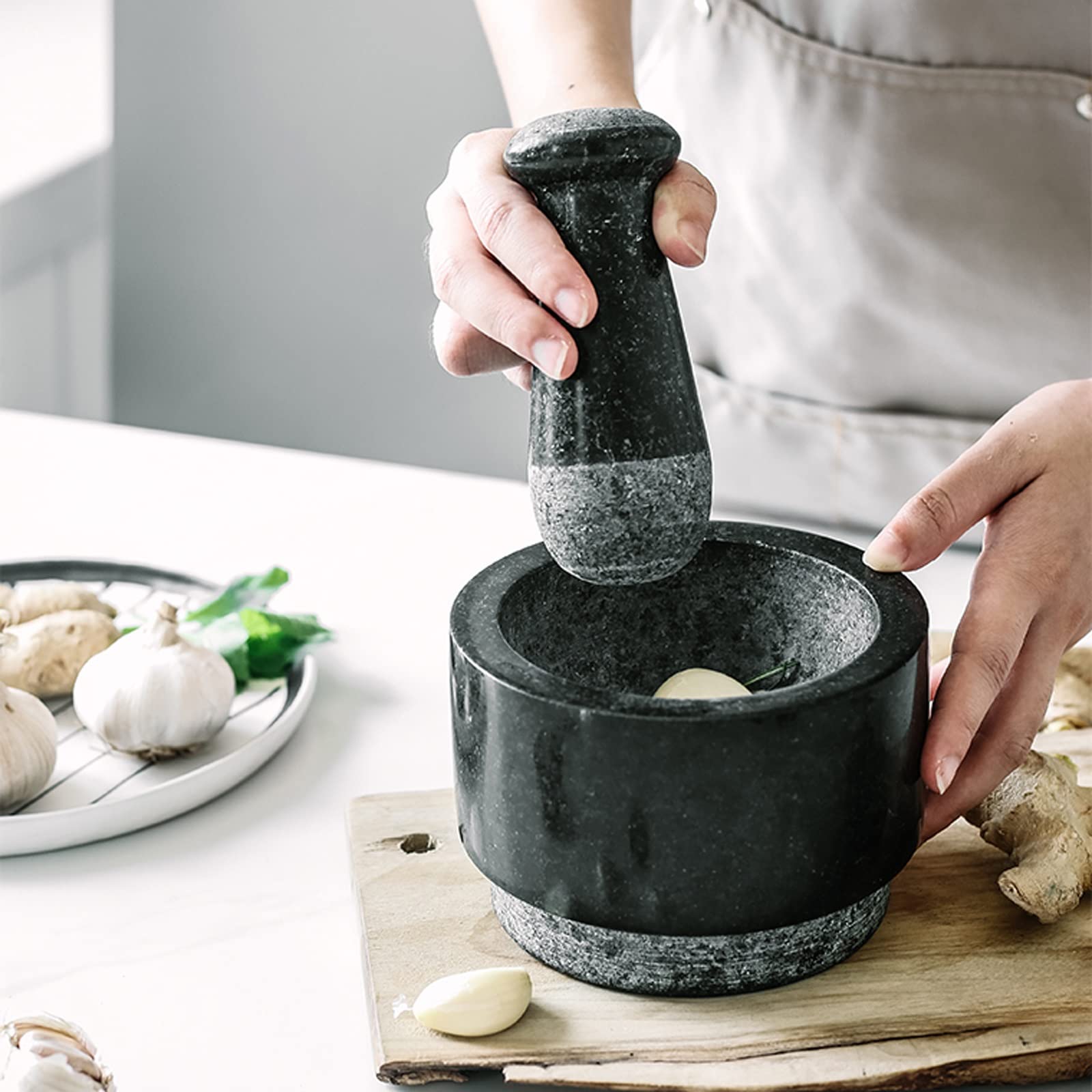 Knoblauchpresse Edelstahl Marmor-Mörser- und Stößel-Set, doppelseitiger Mahl-Design-Gewürzbrecher, Misch-Mahlschüssel, Tablettenbrecher, Pfeffermühlen-Mörser-Stößel, Knoblauchmühlen-Zerkleinerer, DIY-