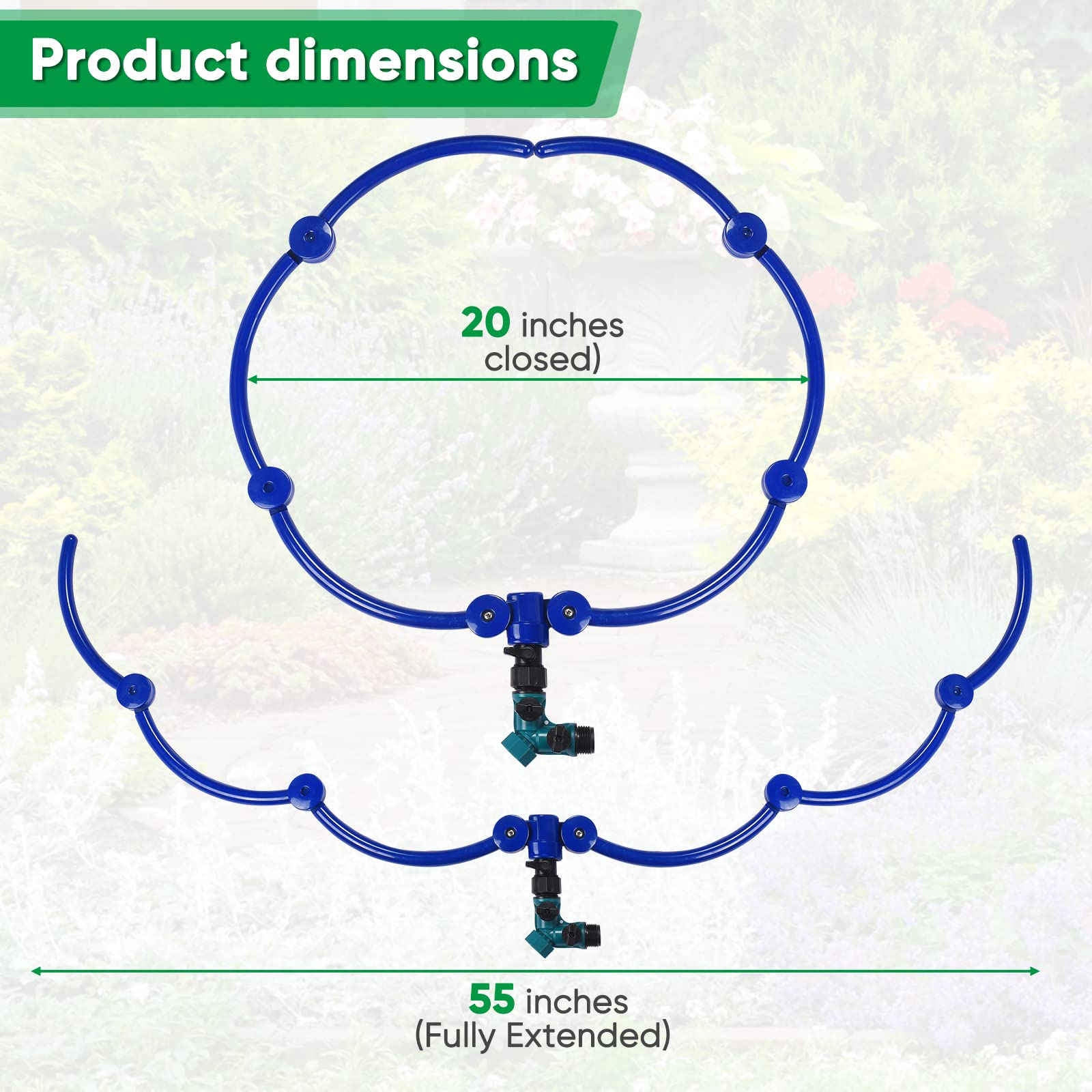 ZZM Sistema de agua de árbol de 360°, anillo de riego circular y sistema de riego específico con divisor de manguera en Y para plantas al aire libre, camas de jardín elevadas, arbustos (grande)