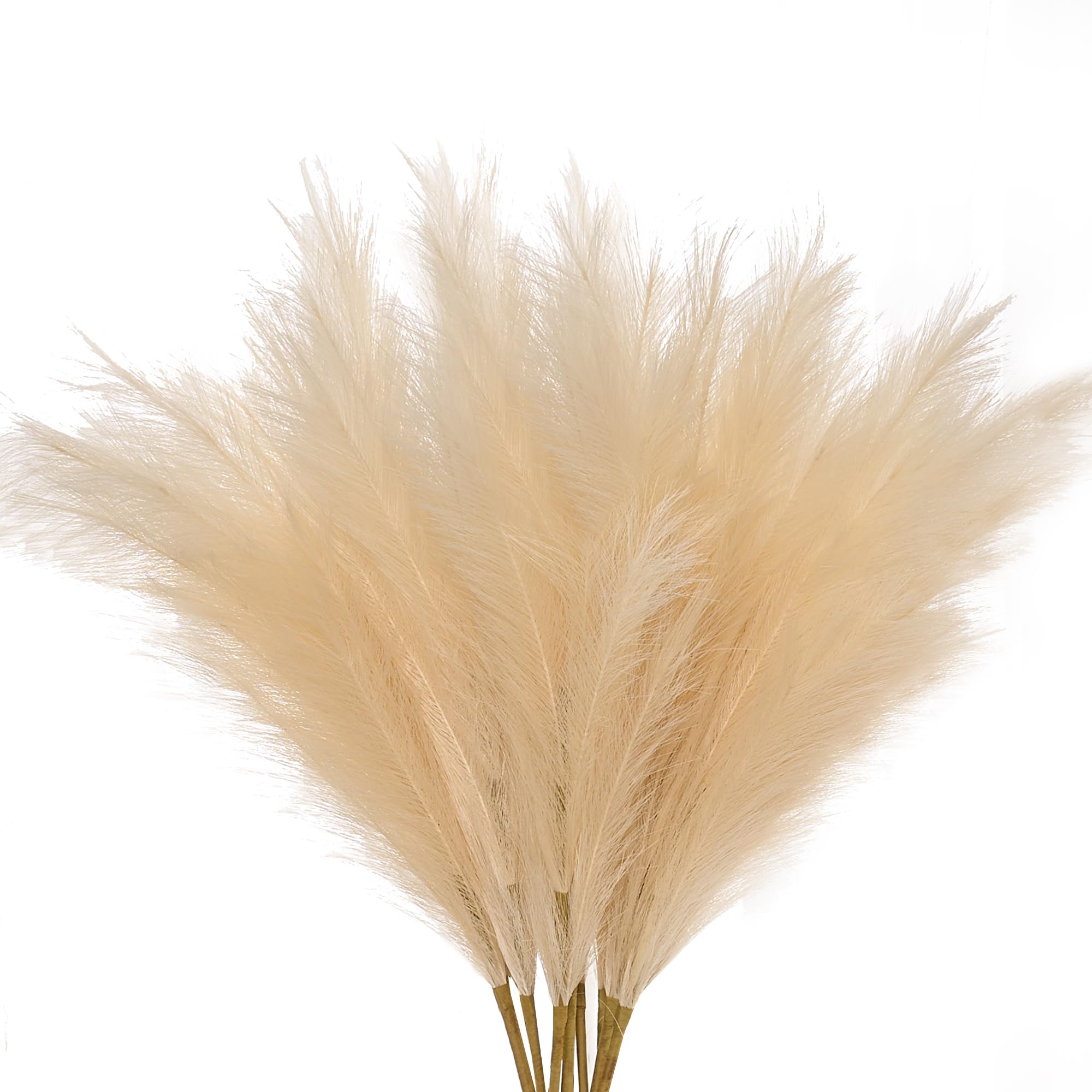 Afamitoo Beige 6Pcs Tall Fluffy Fake Pompas 43.3"/110Cm Faux Pampas Grass Fake Fluffy Stems Plants Floor Vase Filler For Home Boho Decor Flower Arrangement