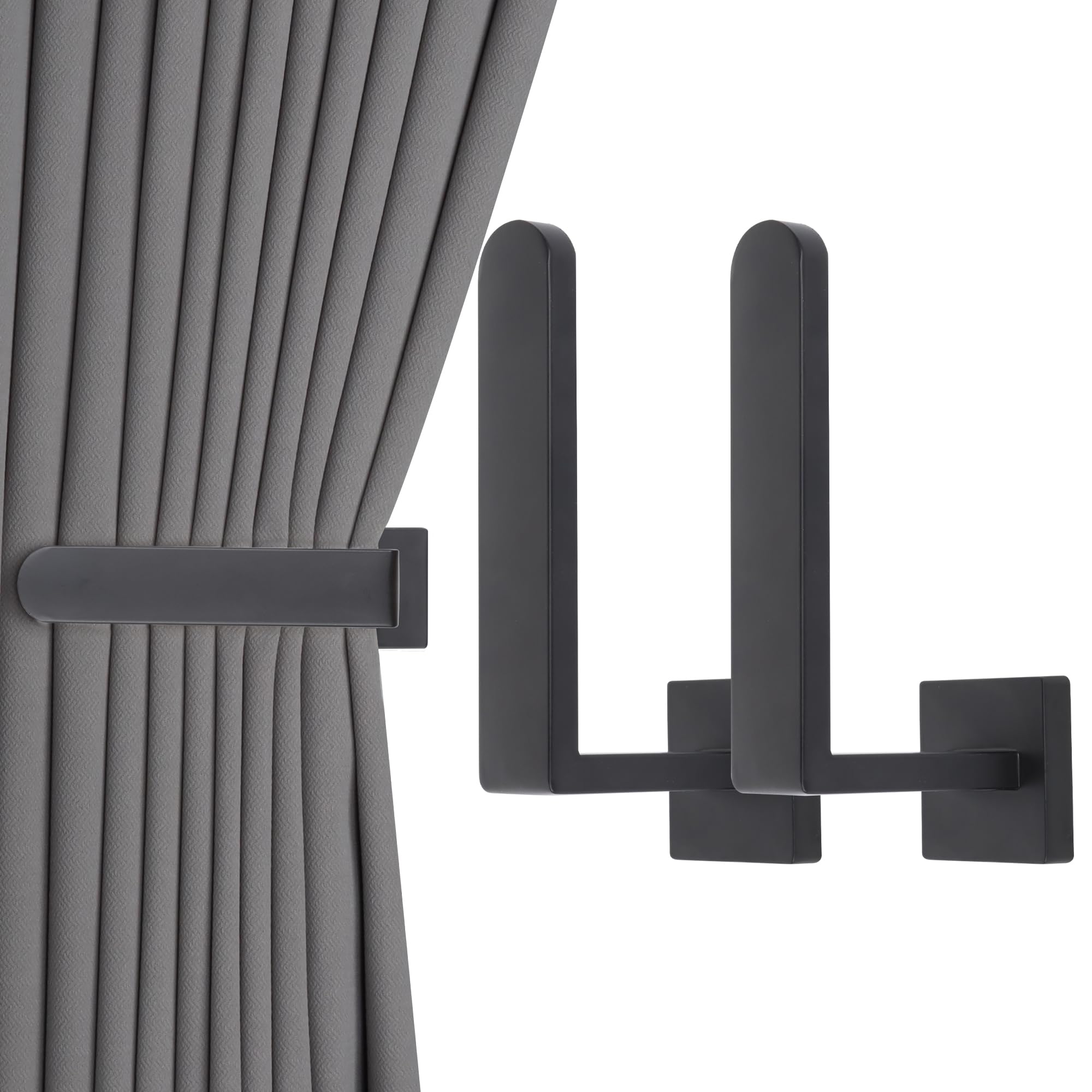 Photo 1 of Groleca 2 Pack Metal Curtain Holdbacks Modern Curtain Tiebacks L Shaped Curtain Hooks for Wall Curtain Pull Backs Curtain Holders Curtain Tie Backs for Curtains (2, Matte Black)