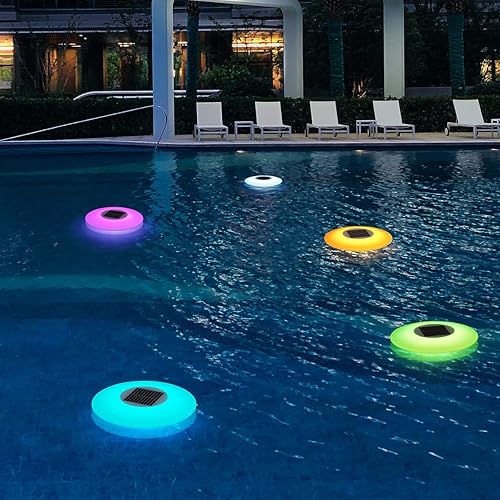 Paquete de 3 luces LED solares flotantes para piscina, 16 colores, 4 modos del atardecer al amanecer