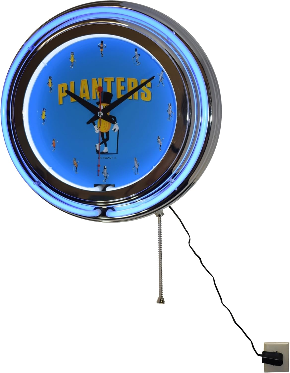 Classic Planters MR. Peanut Blue Double Neon Clock Kitchen Diner Decor
