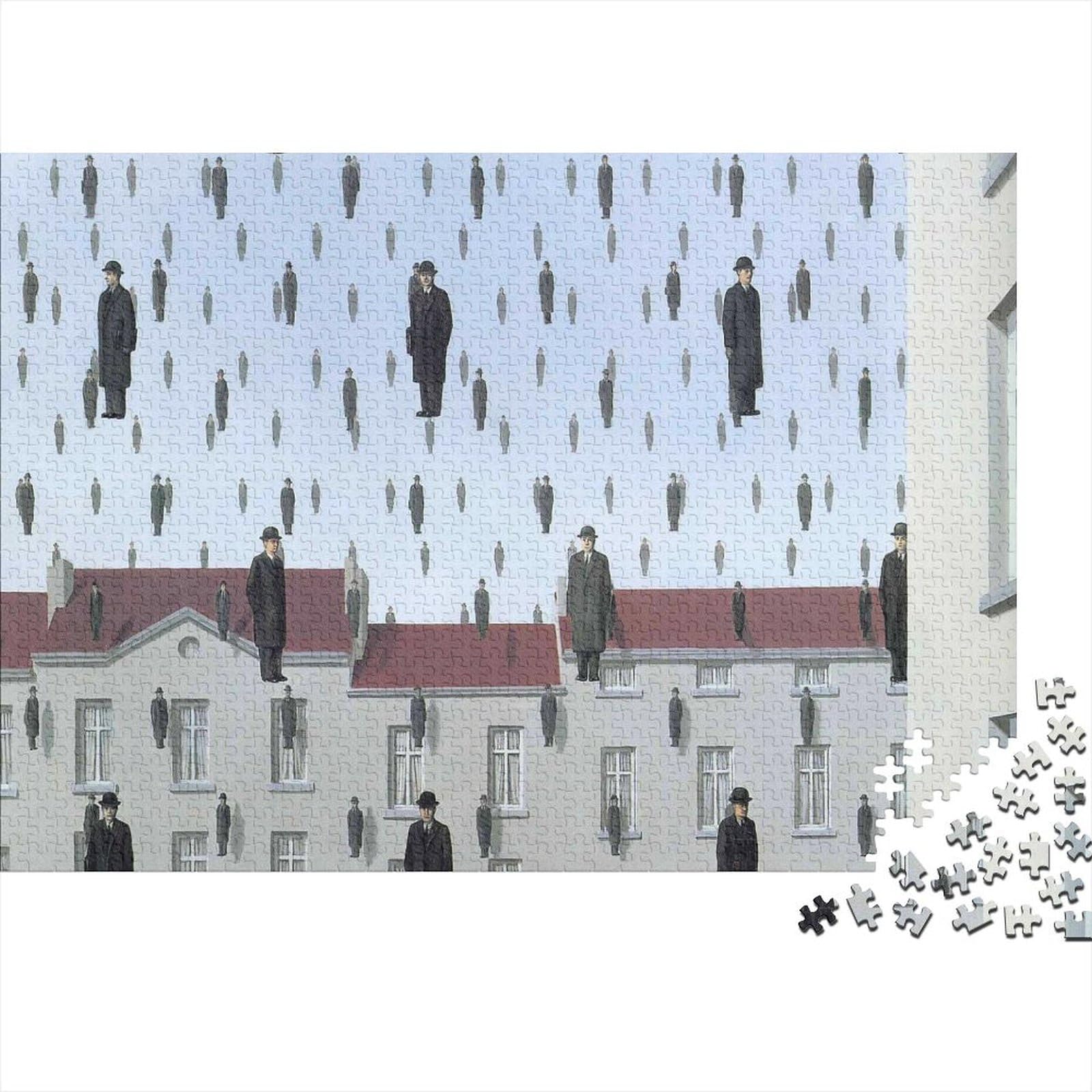 Rene Magritte Museum Jigsaw Wooden Puzzles Panoramic 1000 Piece Golconda Jigsaws Puzzle for Adults, World-famous Paintings Puzzle That Can Be Used for Home Decoration 1000 Pcs
