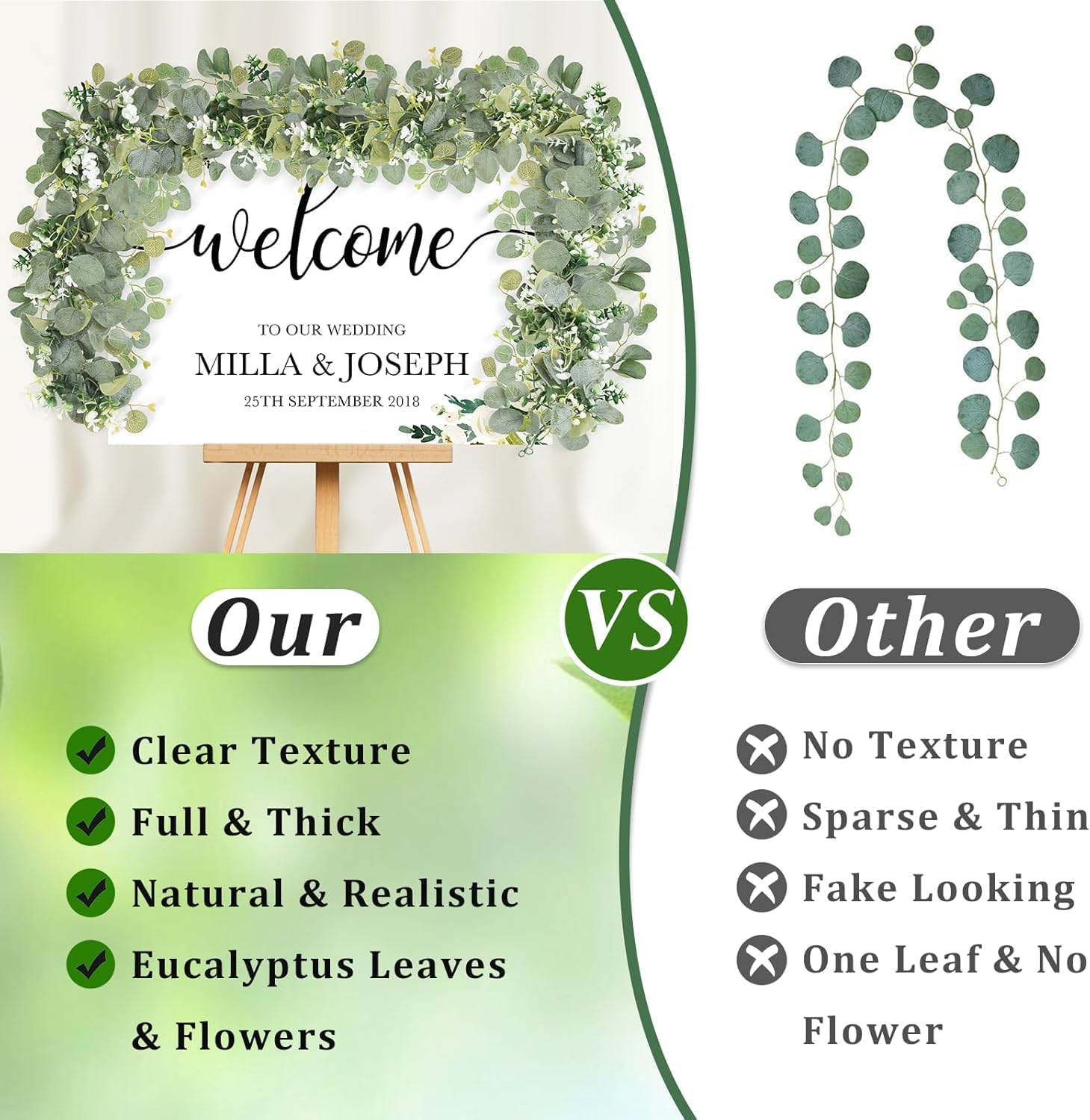 N&T NIETING 8 Pack Artificial Eucalyptus Leaf Garland, Faux Greenery Garland Decor 6 FT Summer Garlands, Fake Hanging Vines for Decoration Table Mantle